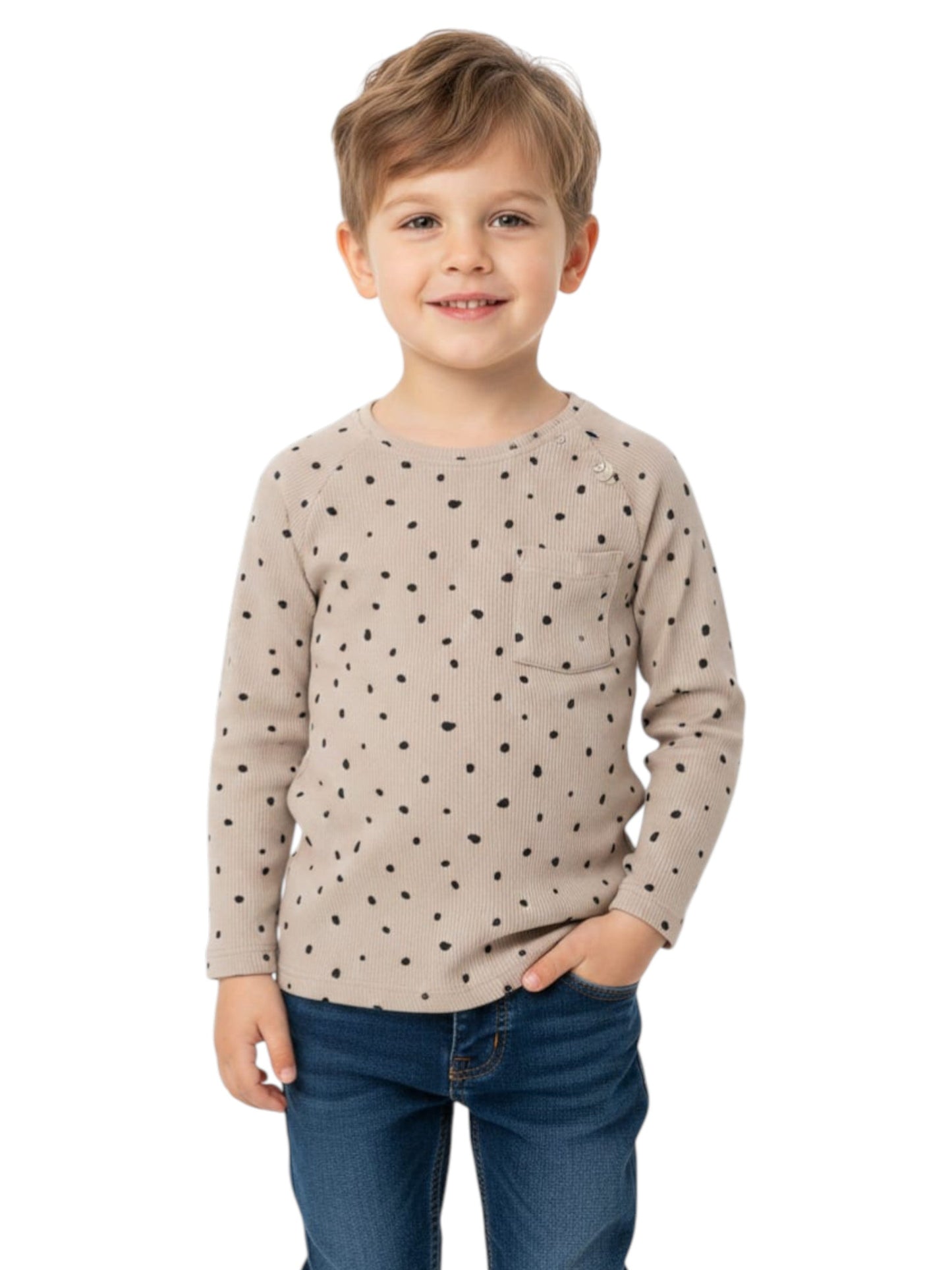 Kids Boy's Printed Top,Drak Beige