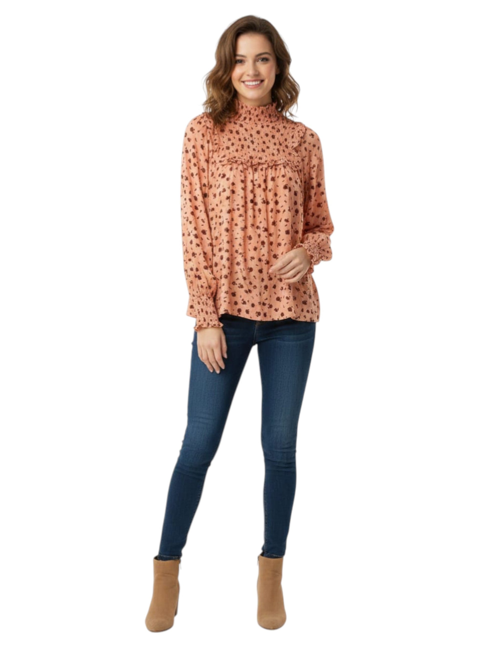 Women's Floral Printed Top,Coral