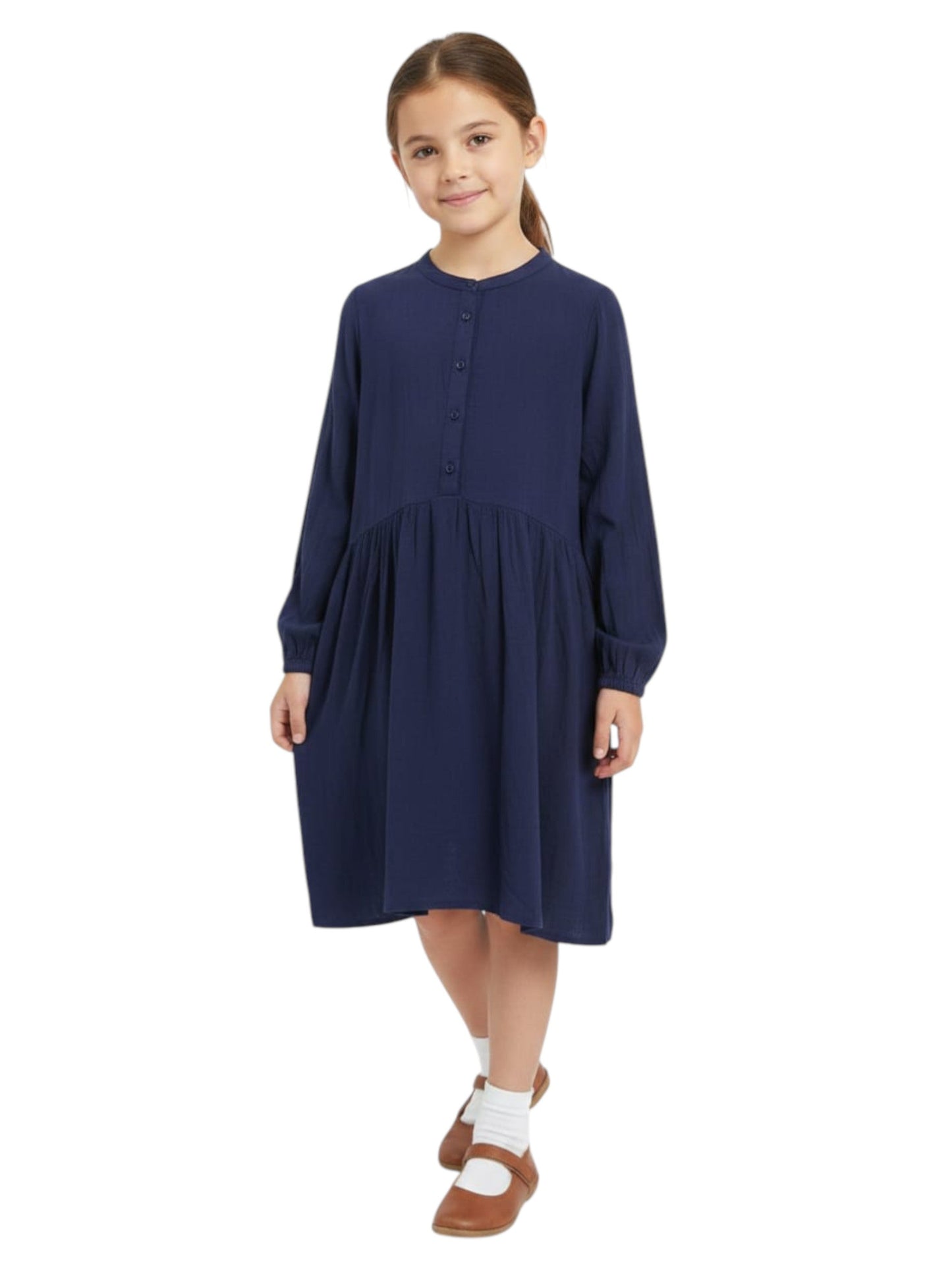 Kids Girl's Plain Solid Dress,Navy