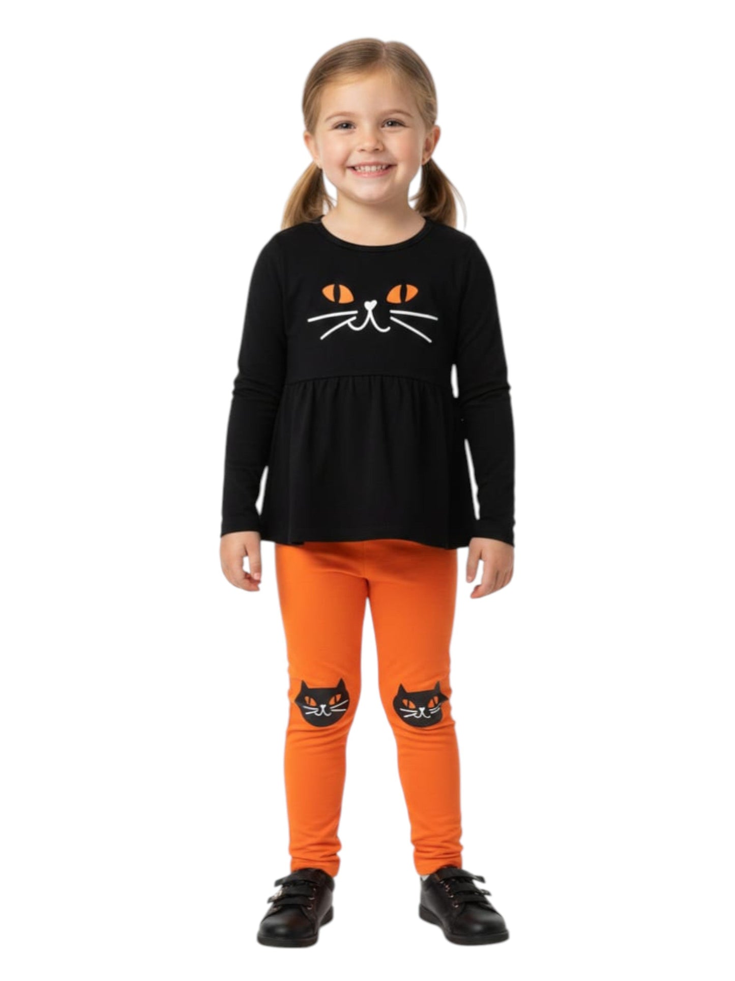 Kids Girl's Printed Pajama Set,Black/Orange