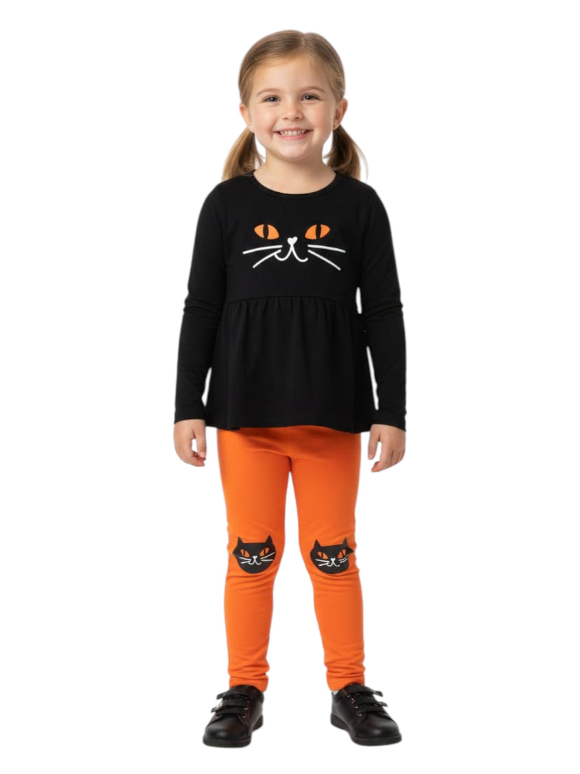 Kids Girl's Printed Pajama Set,Black/Orange