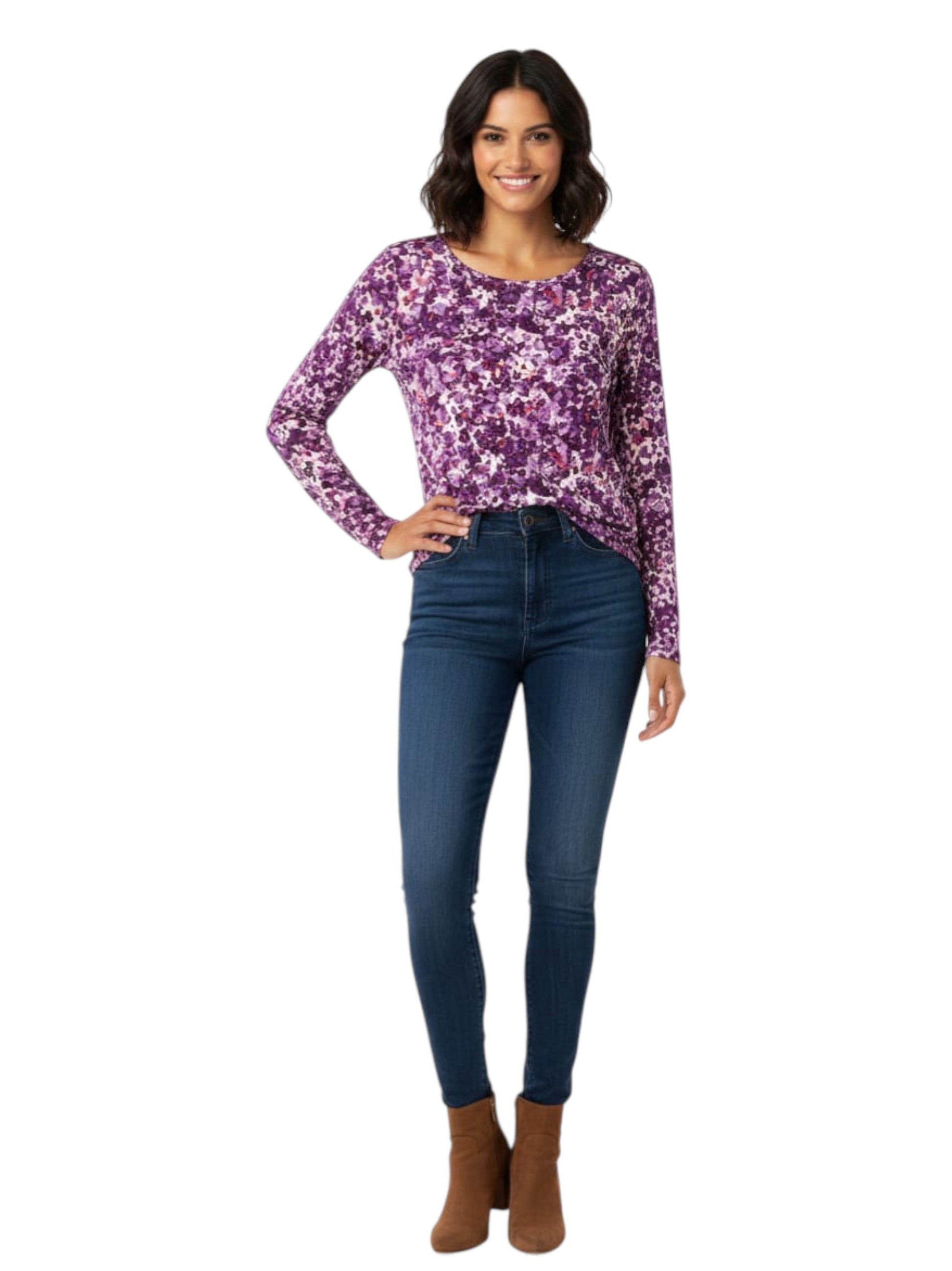 Women's Printed Top,Dark Purple