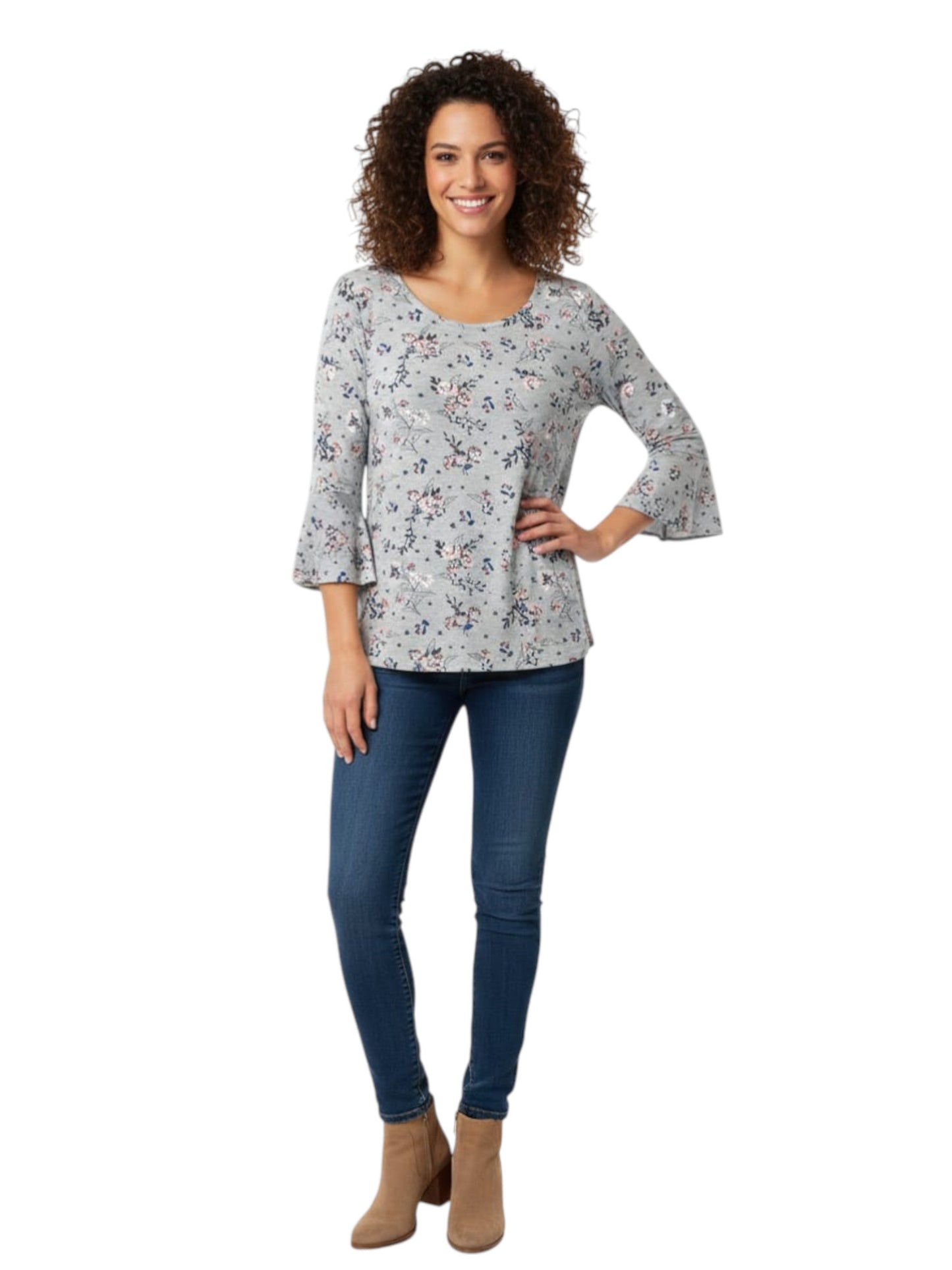 Women's Floral Printed Top,Grey