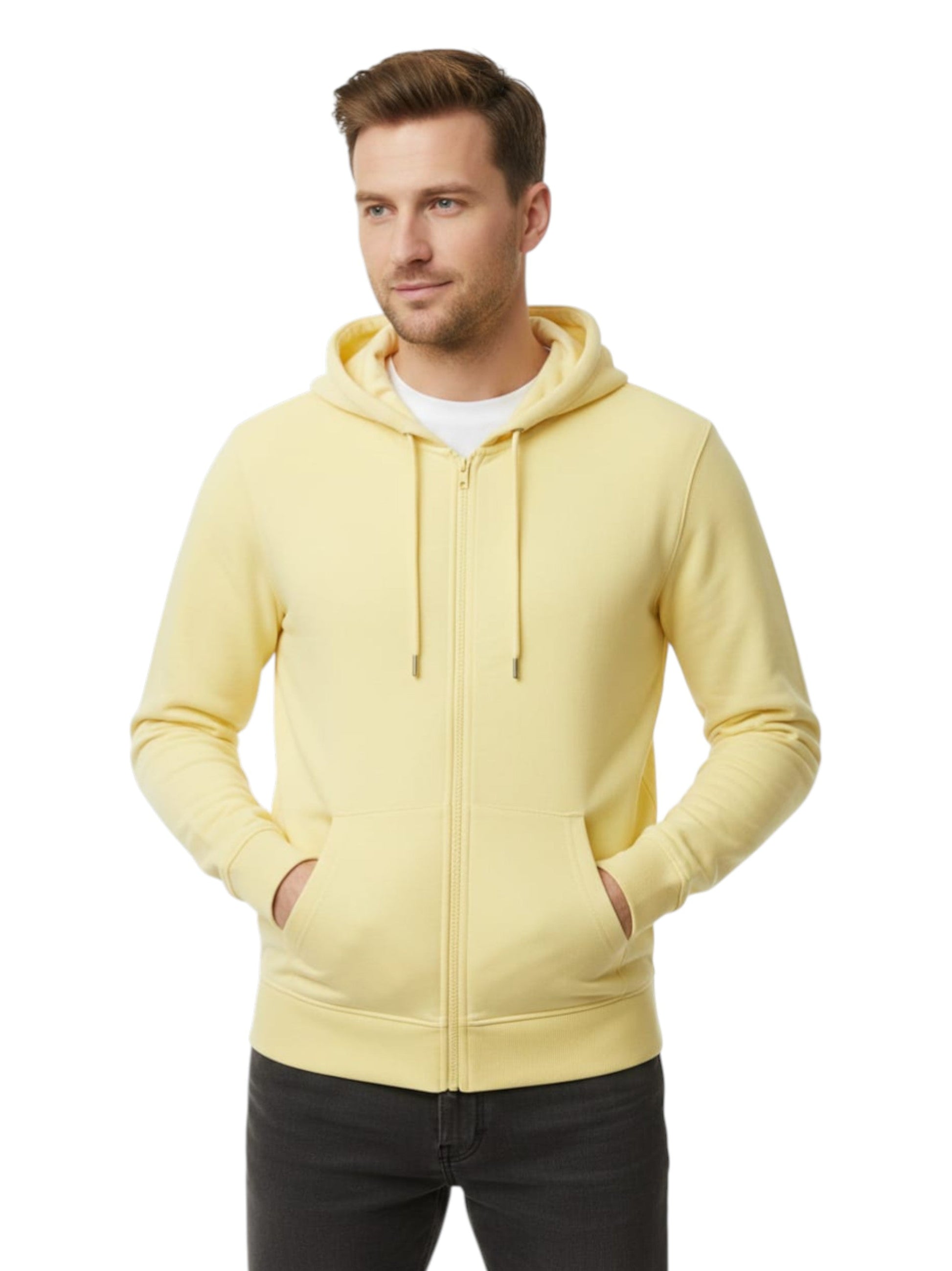 Men's Plain Solid Hoodie,Yellow
