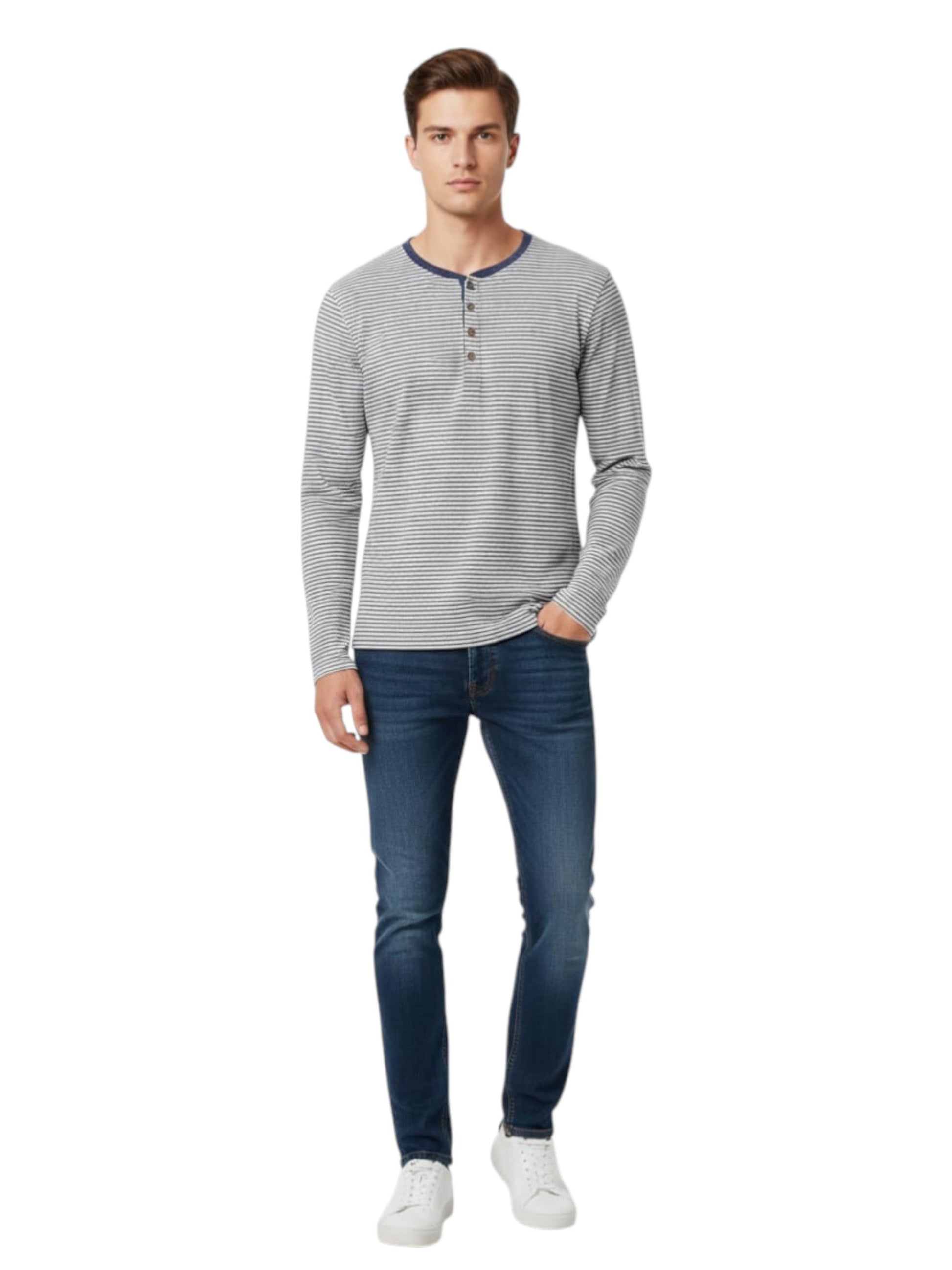 Men's Striped Top,Light Grey/Navy