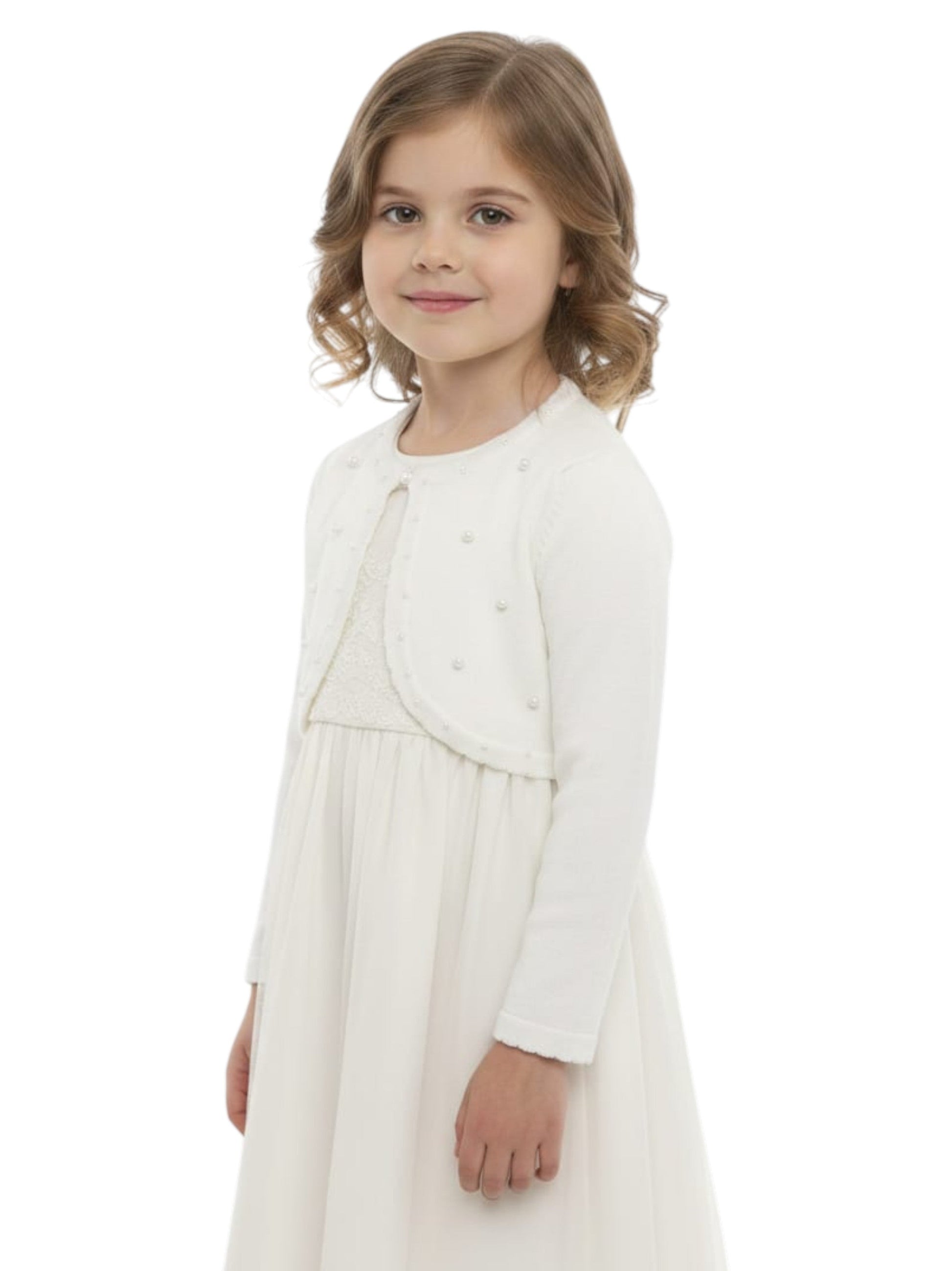 Kids Girl's Pearls Printed Cardigan,White