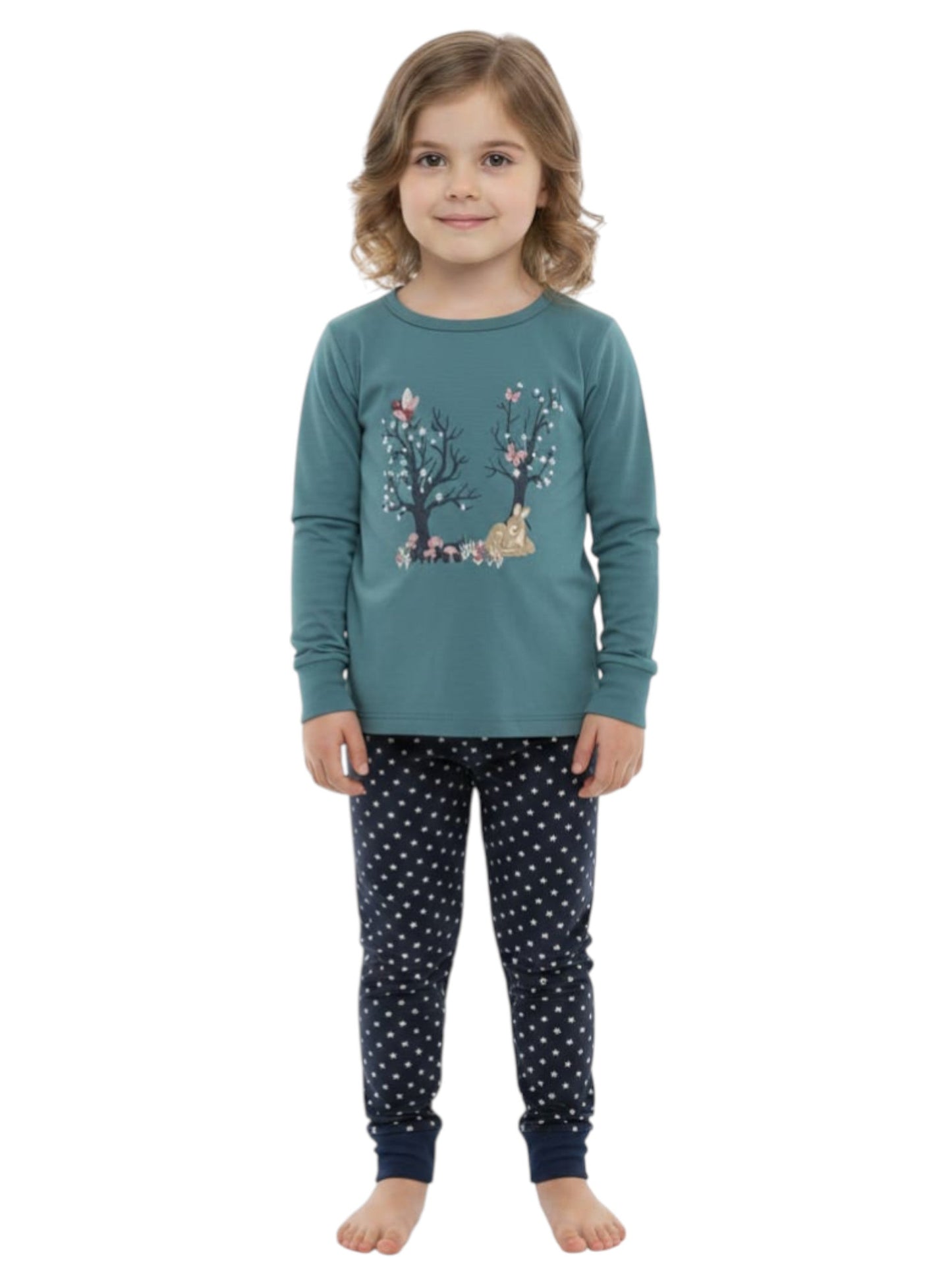 Kids Girl's Printed Pajama Set,Light Navy