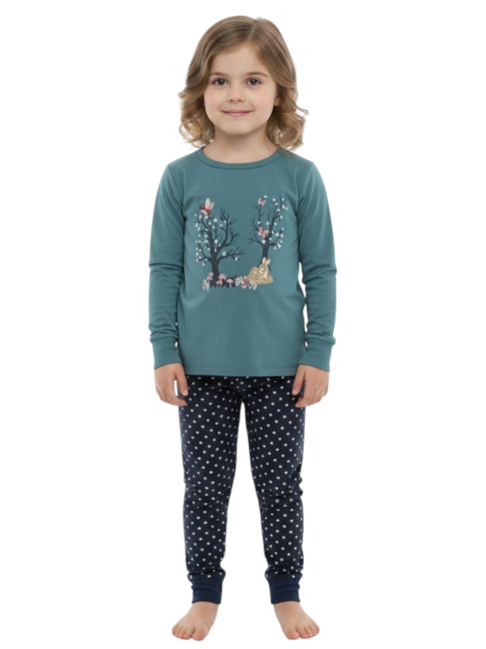 Kids Girl's Printed Pajama Set,Light Navy
