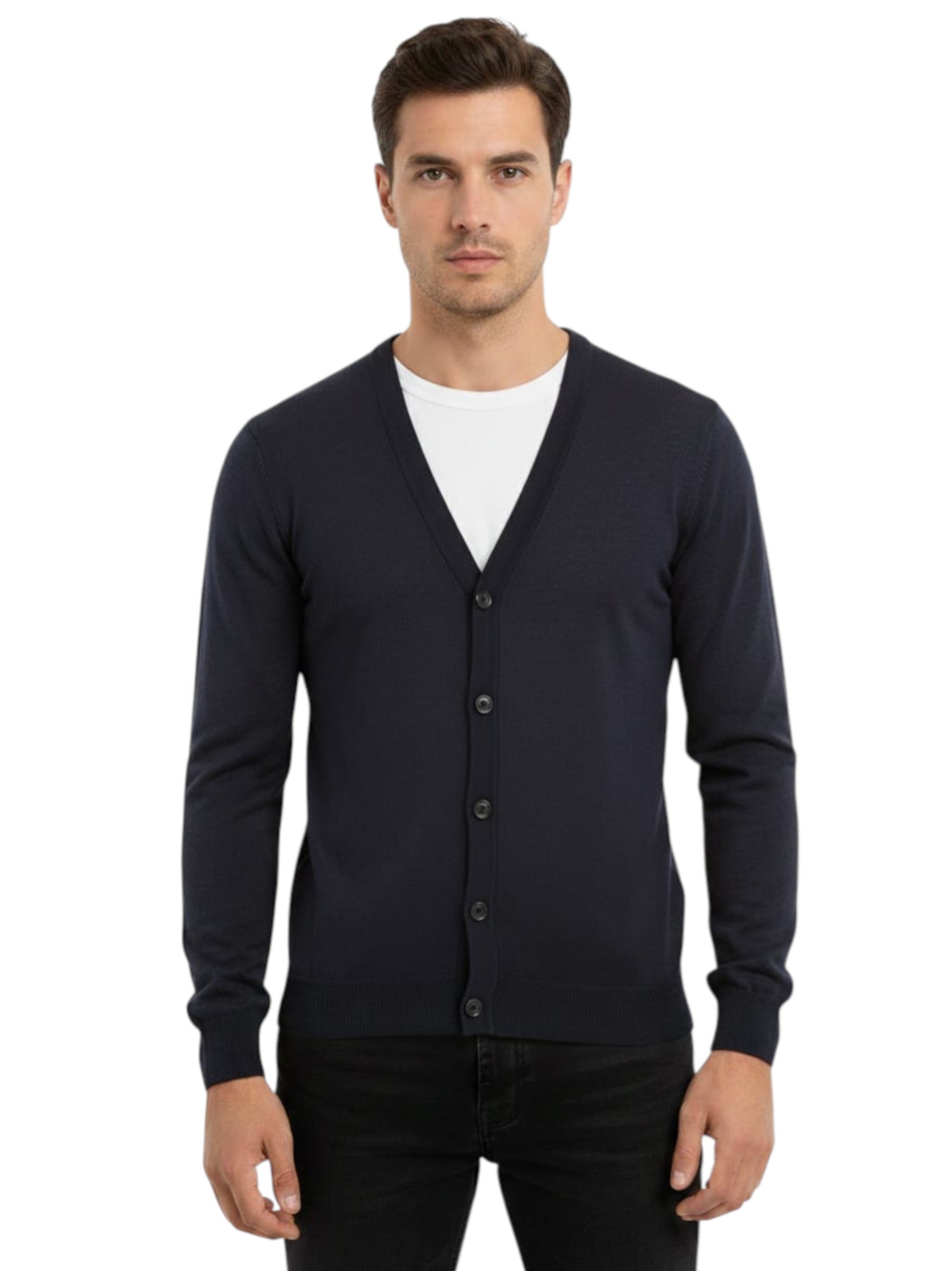 Men's Plain Solid Cardigan,Navy