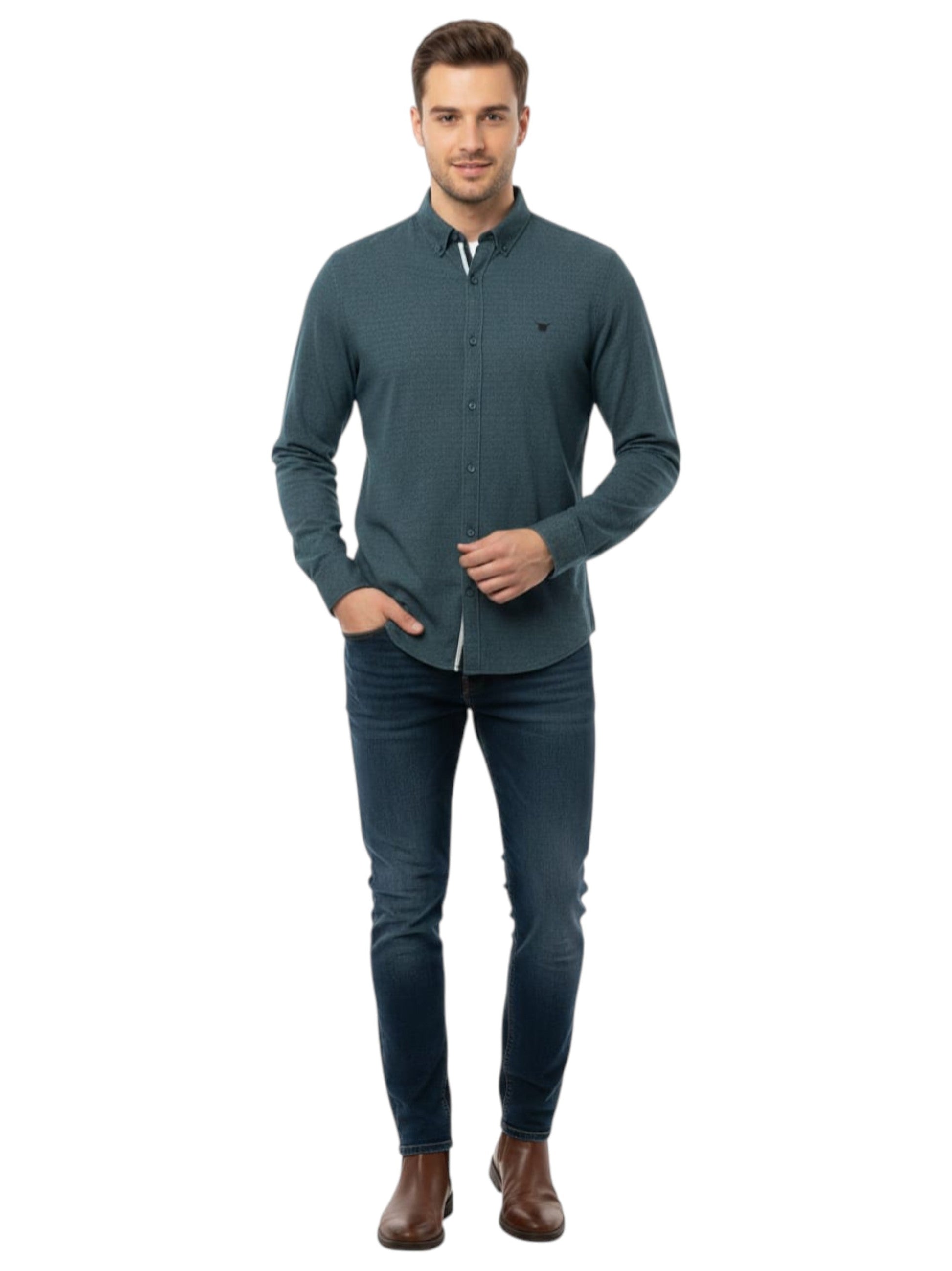 Men's Plain Solid Dress Shirt,Navy