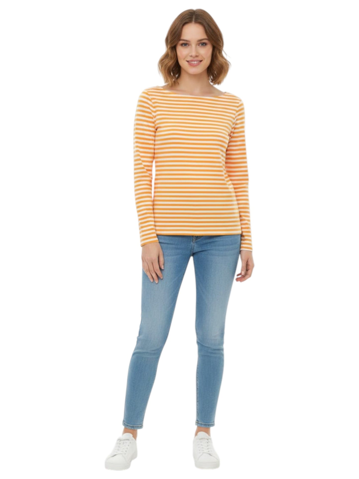 Women's Striped Top,White/Orange