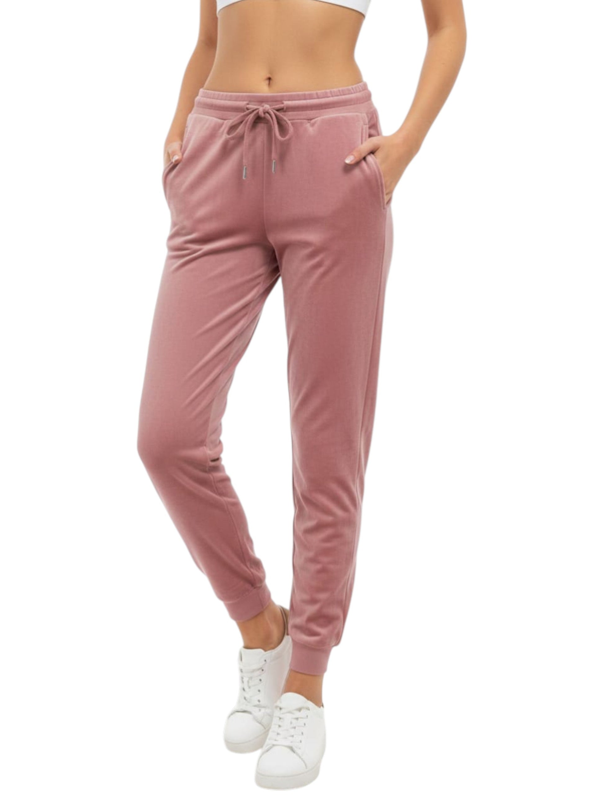 Women's Plain Solid Velvet Pant,Dark Pink