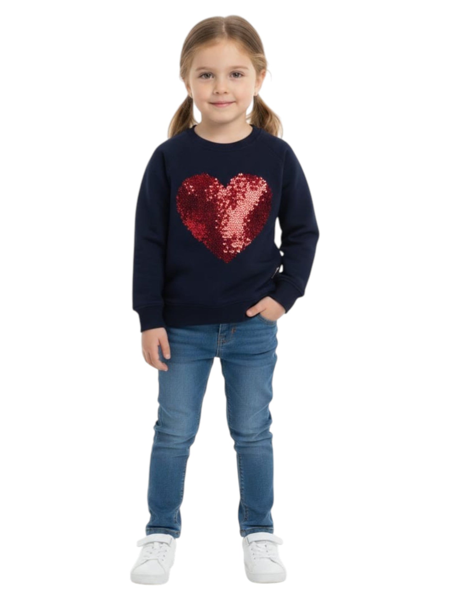 Kids Girl's Heart Printed Sweaters,Navy