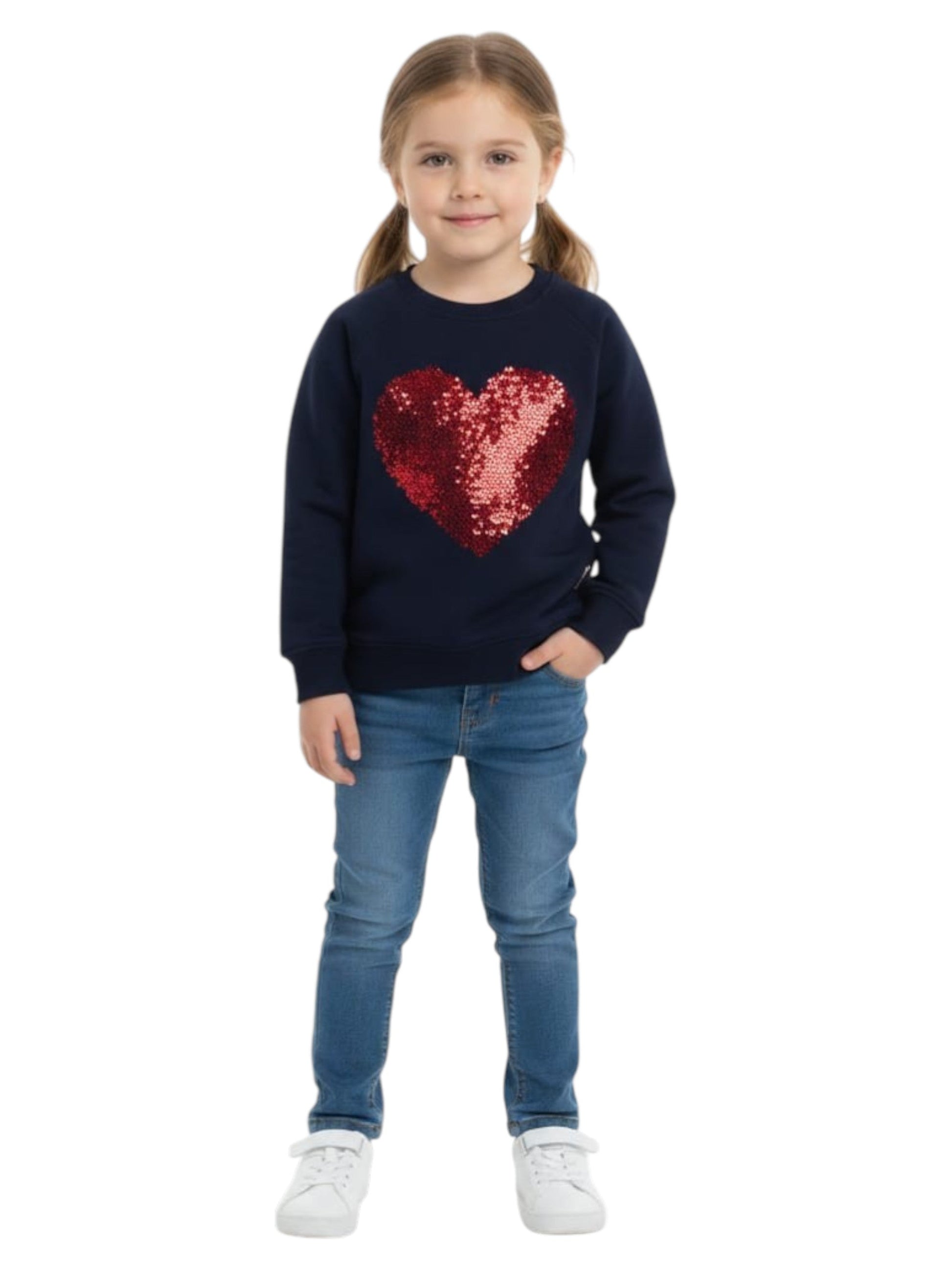 Kids Girl's Heart Printed Sweaters,Navy