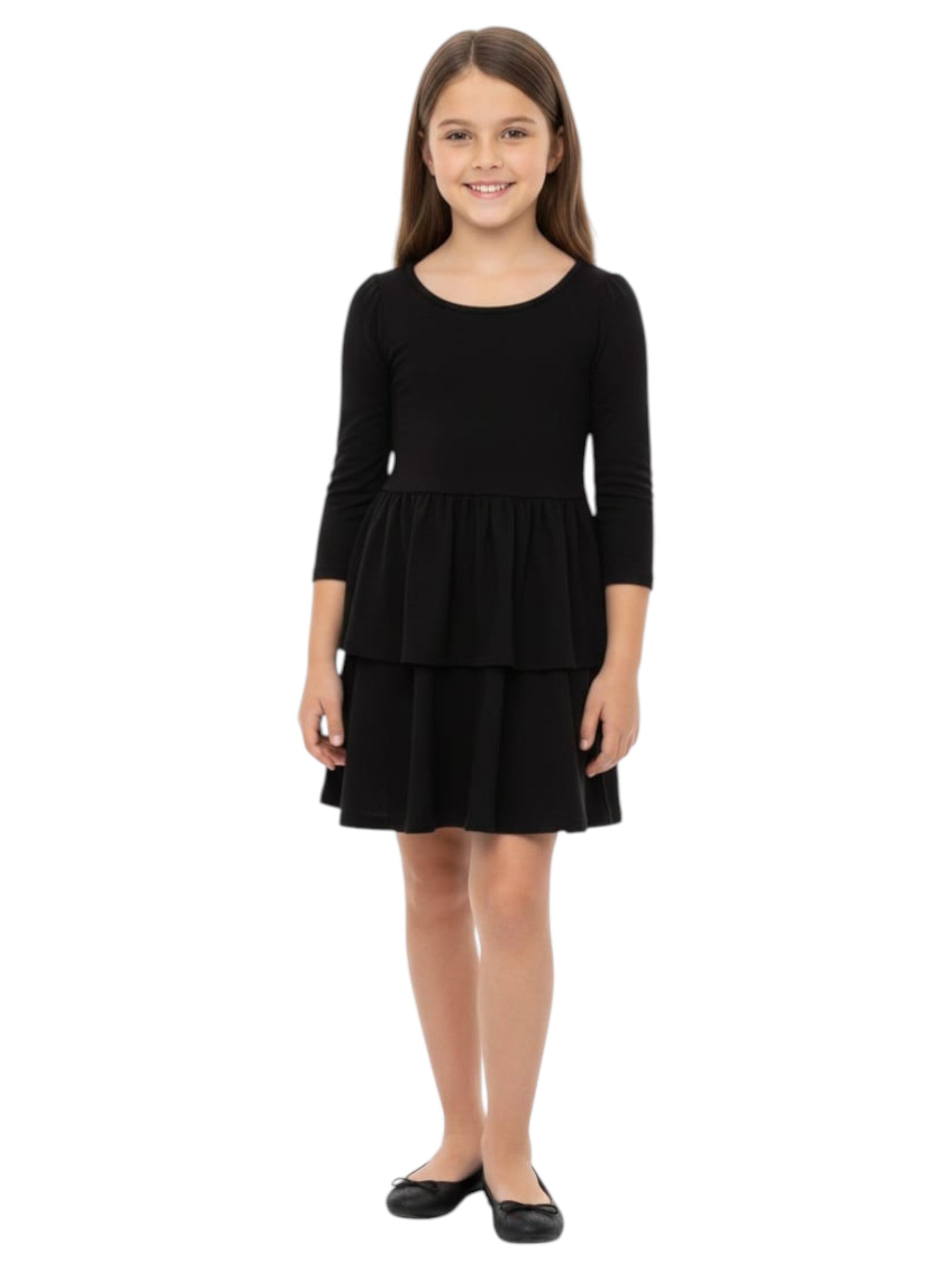 Kids Girl's Plain Solid Dress,Black