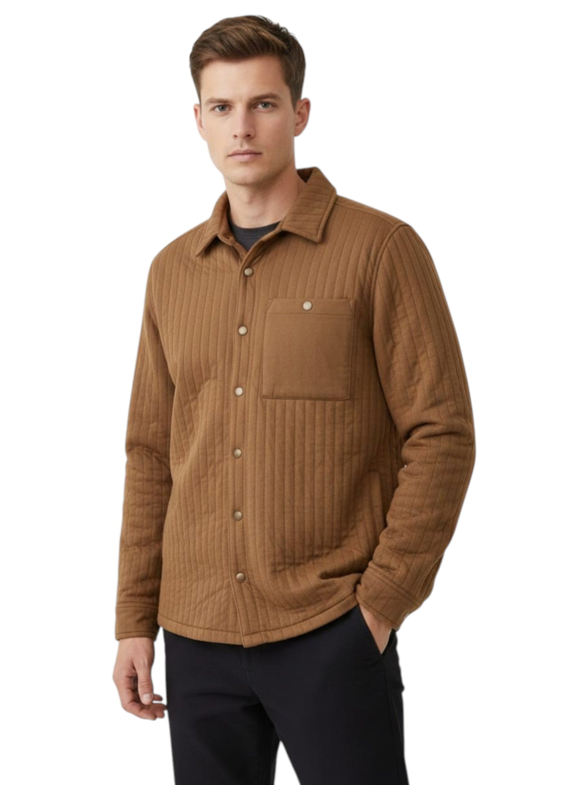 Men's Plain Solid Chemise,Light Brown