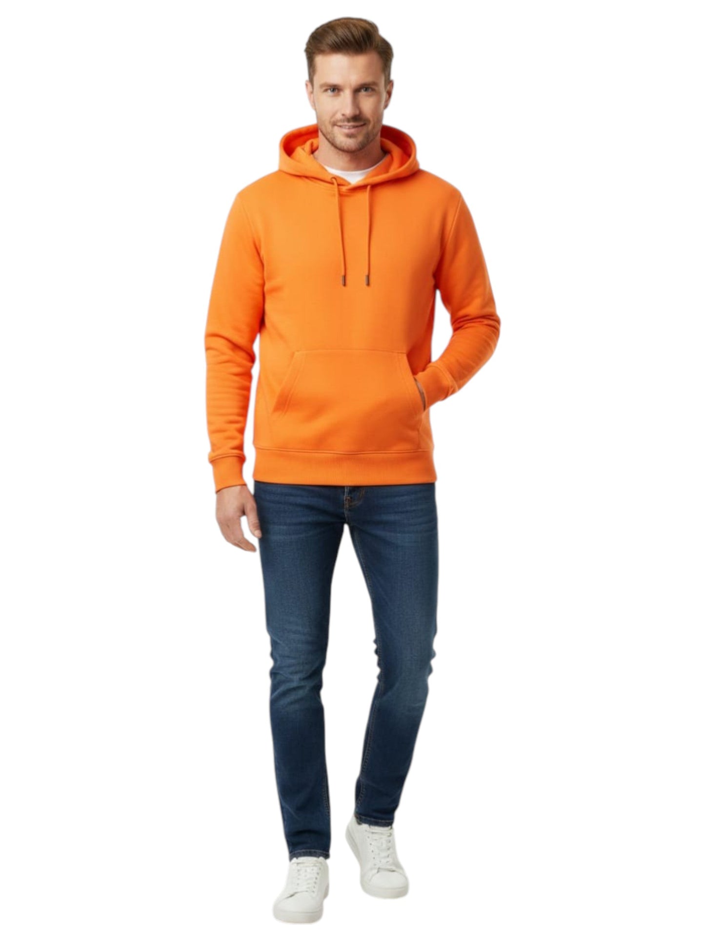 Men's Plain Solid Hoodie,Orange