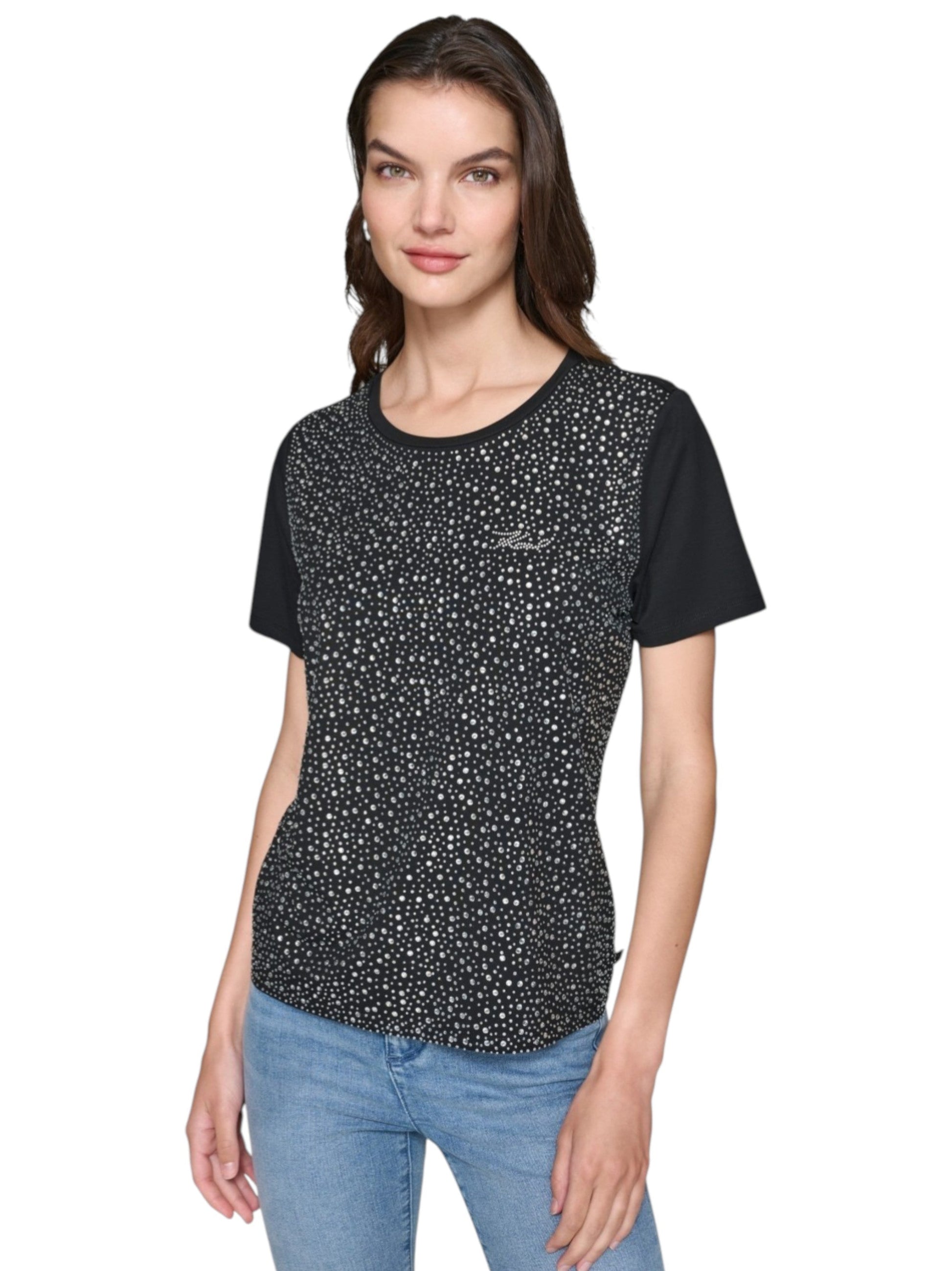 Women's Rhinestones Top,Black