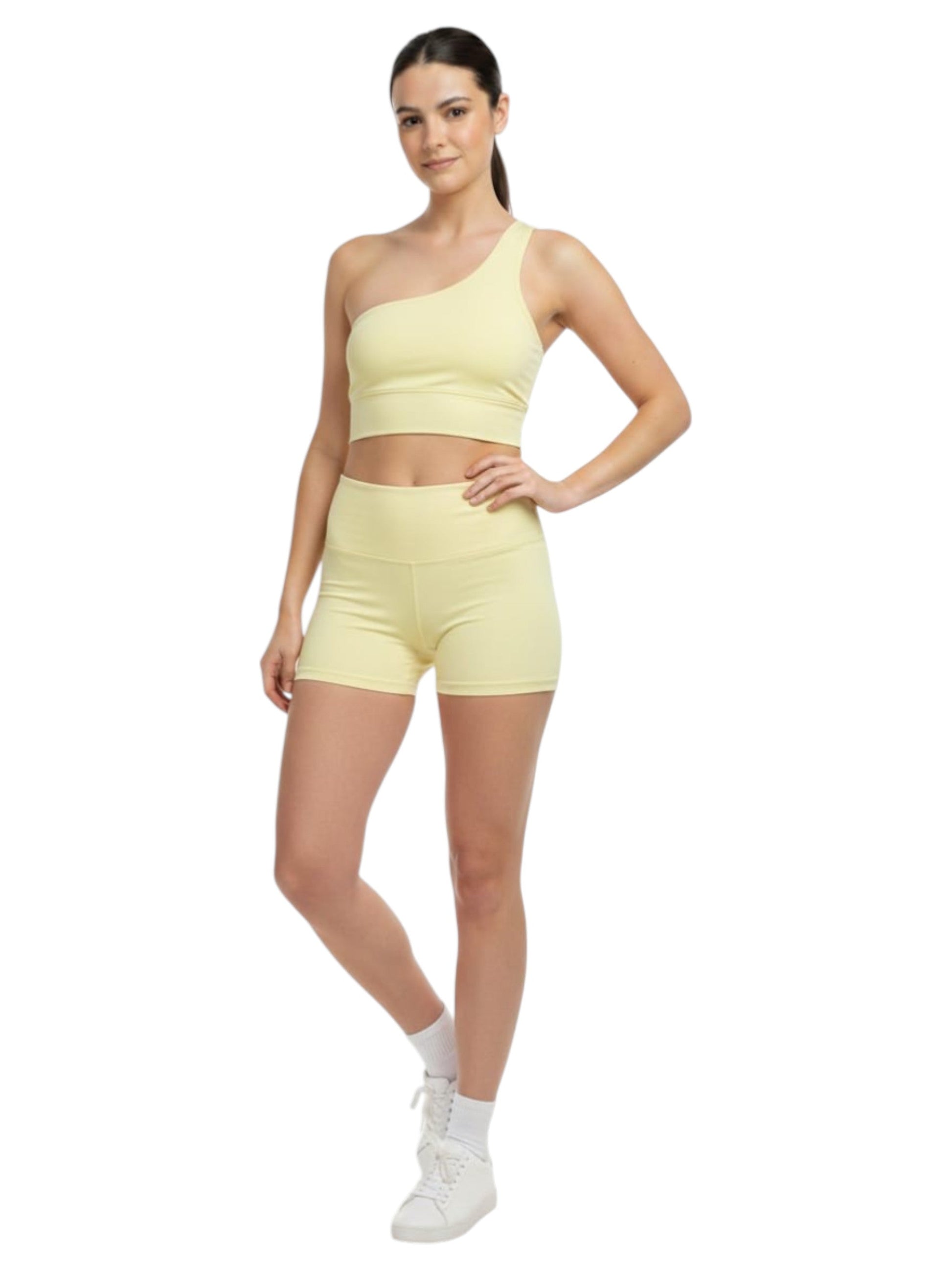 Women's Plain One Off Shoulders Sport Crop Top,Yellow