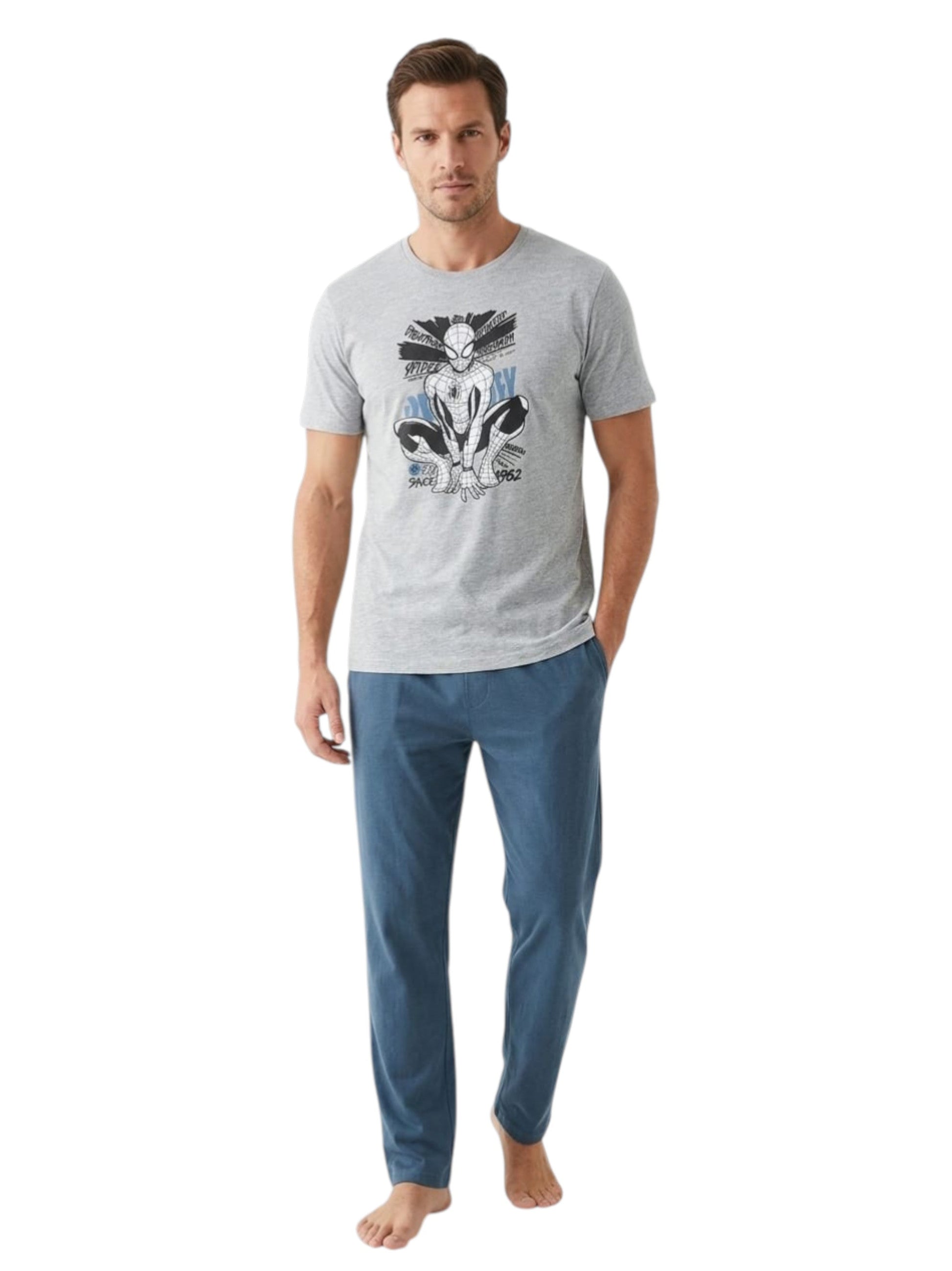 Men's Printed Sleepwear Pajama Set,Navy/Grey