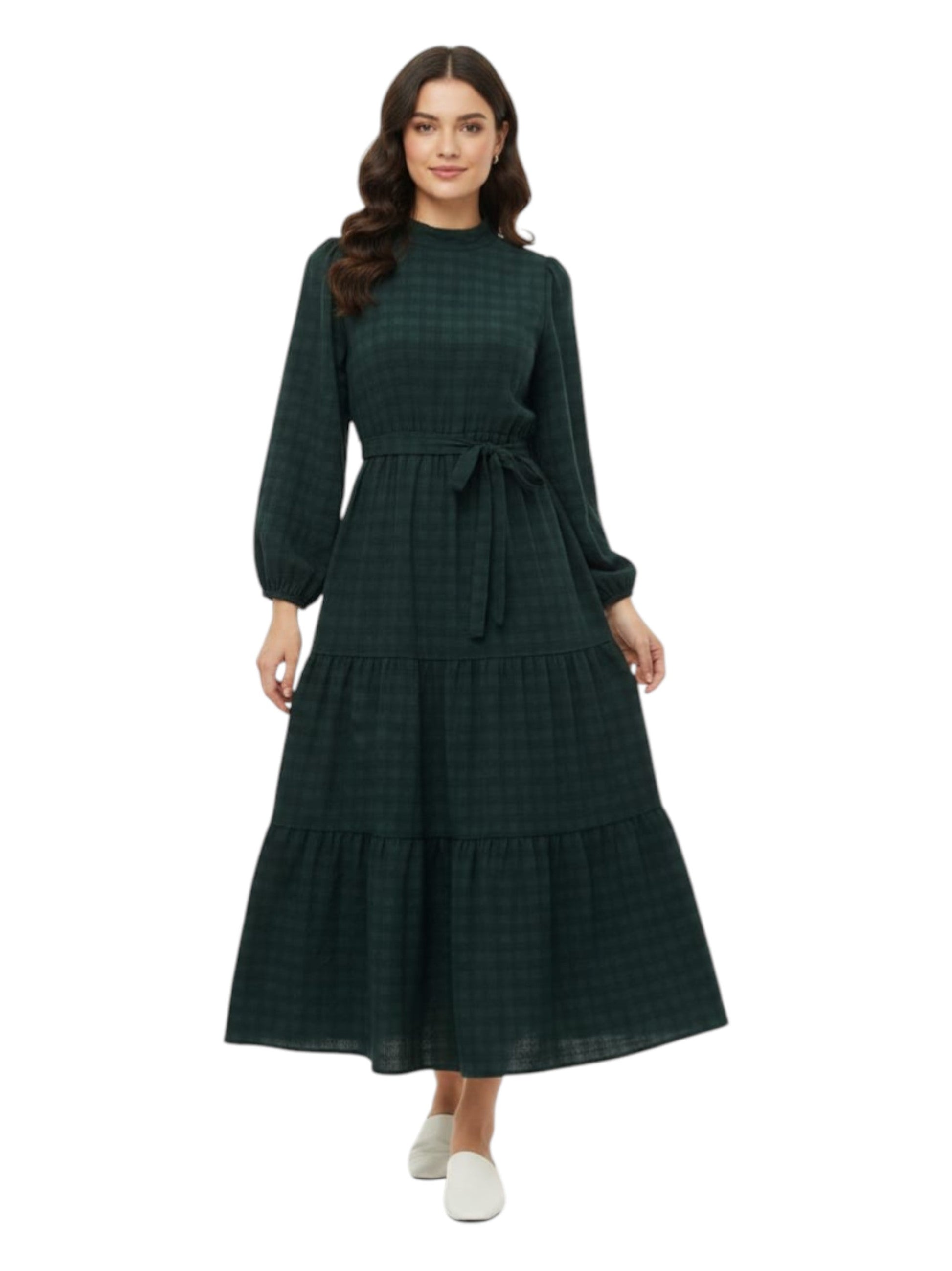 Women's Plaid Dress,Green