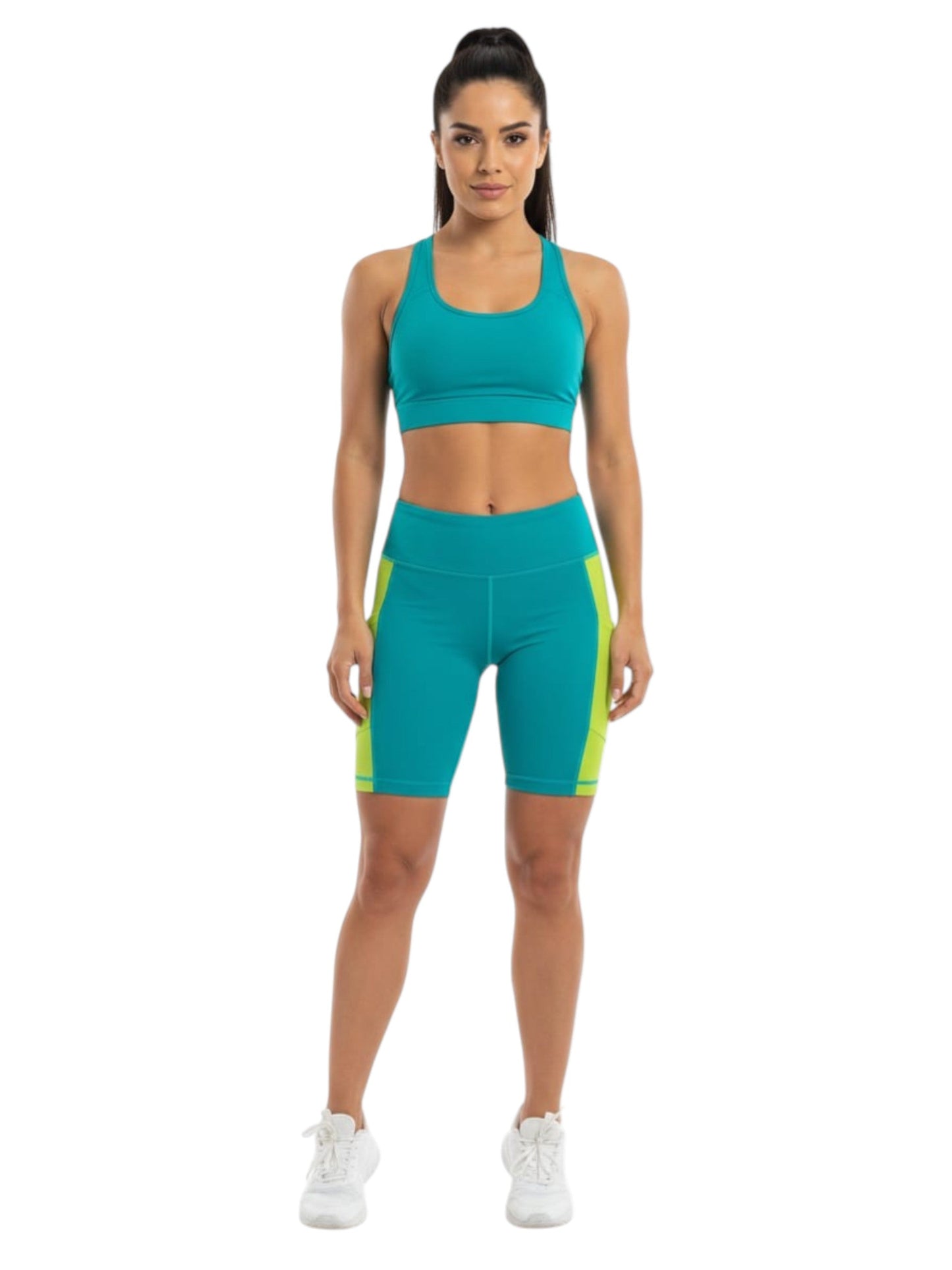 Women's Cololrblocked Ribbed Short,Turquoise