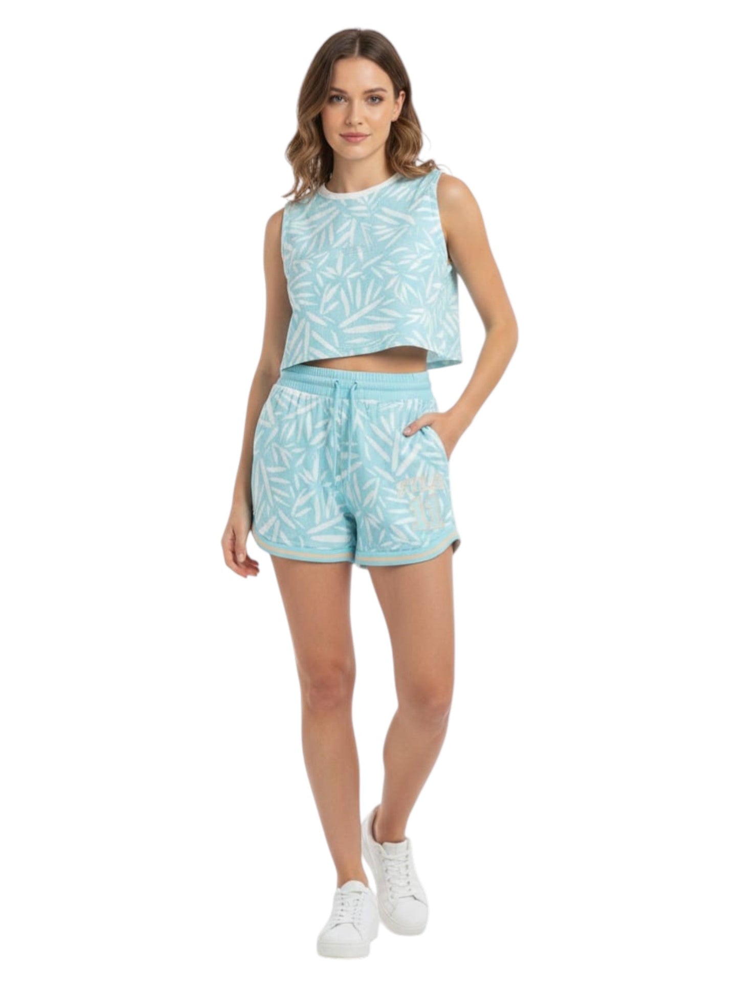 Women's White Printed Short,Light Blue