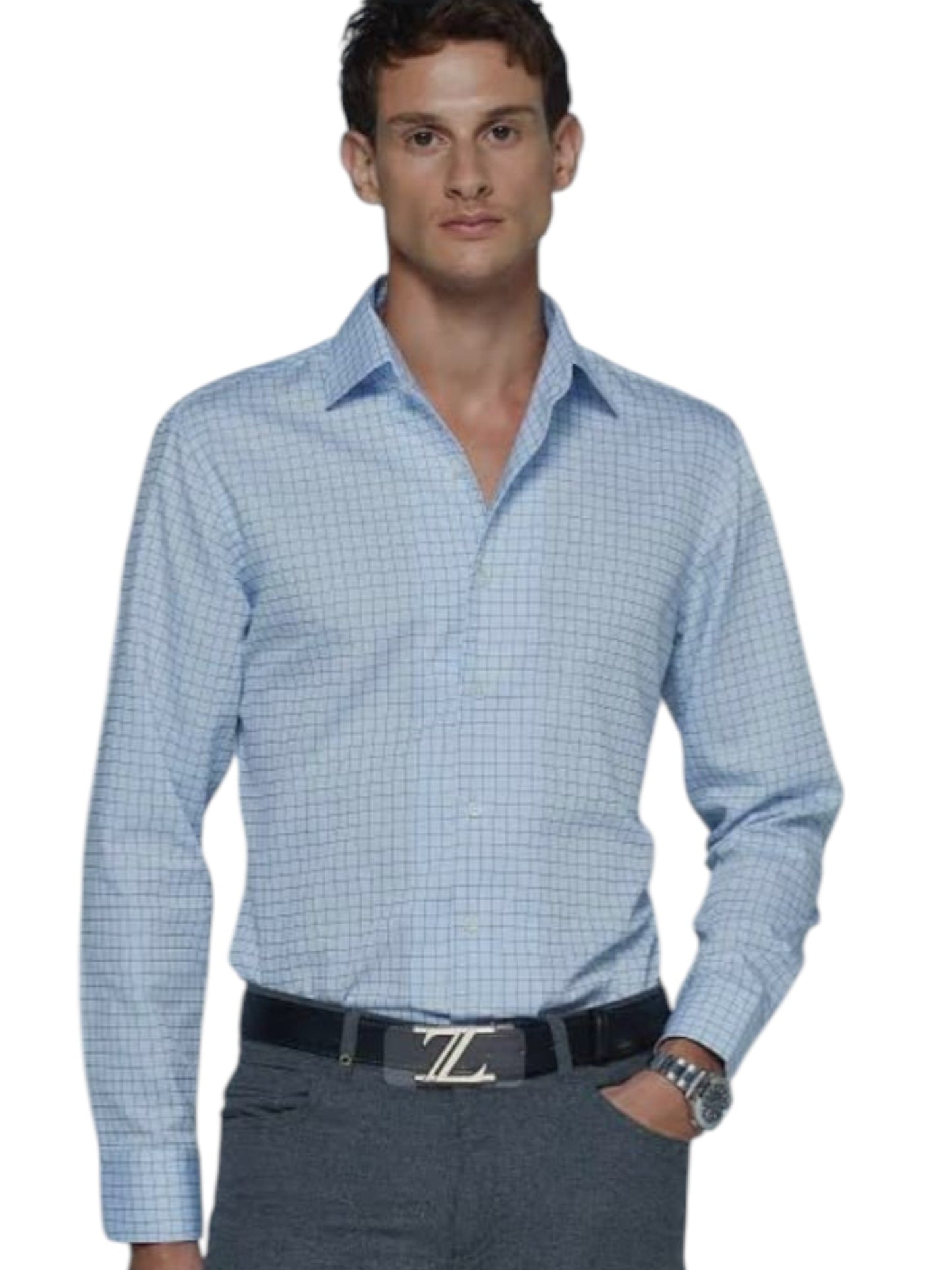 Men's Plaid Dress Shirt,Light Blue