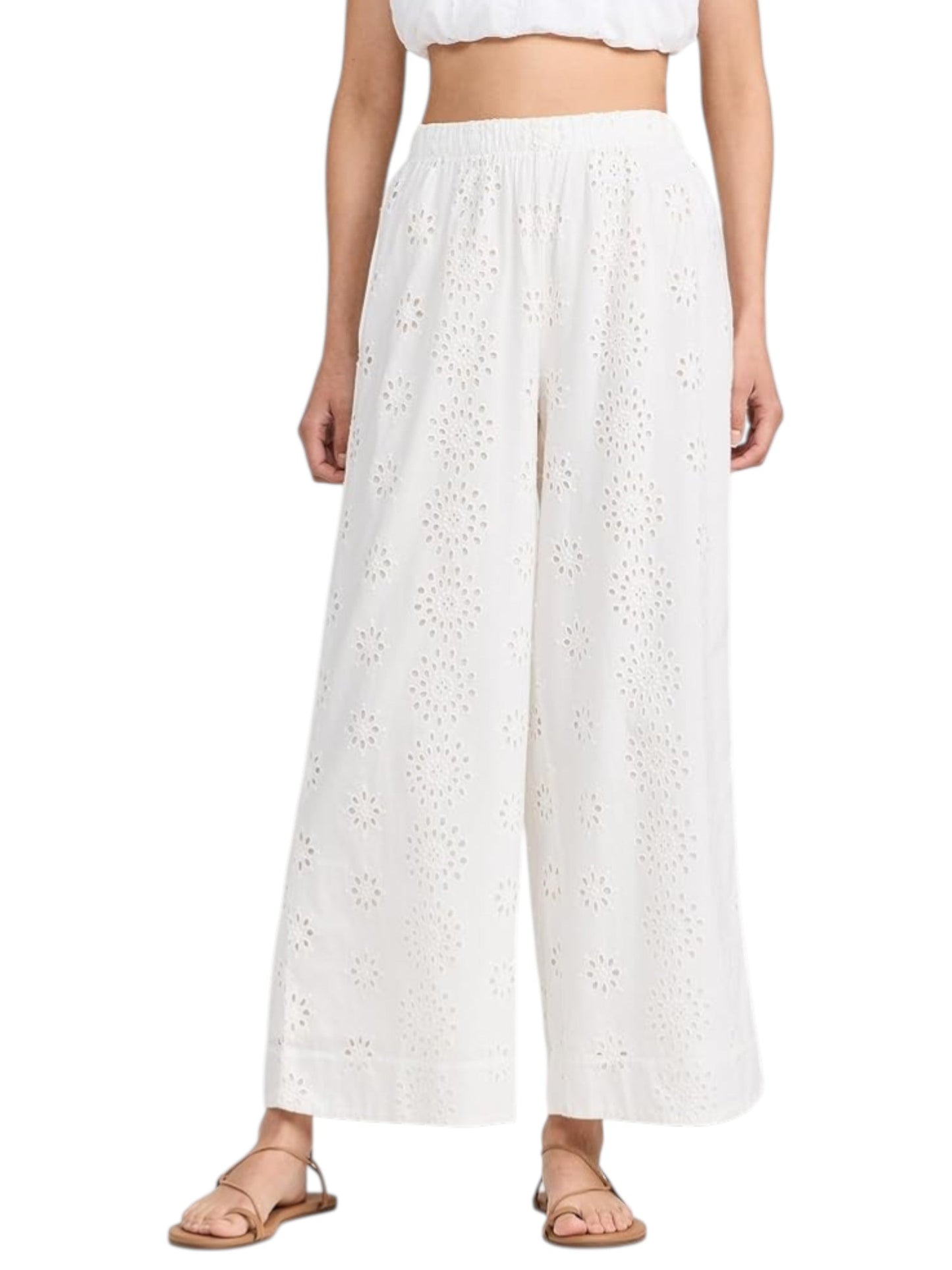 Women's Open Embroidered Pant,White