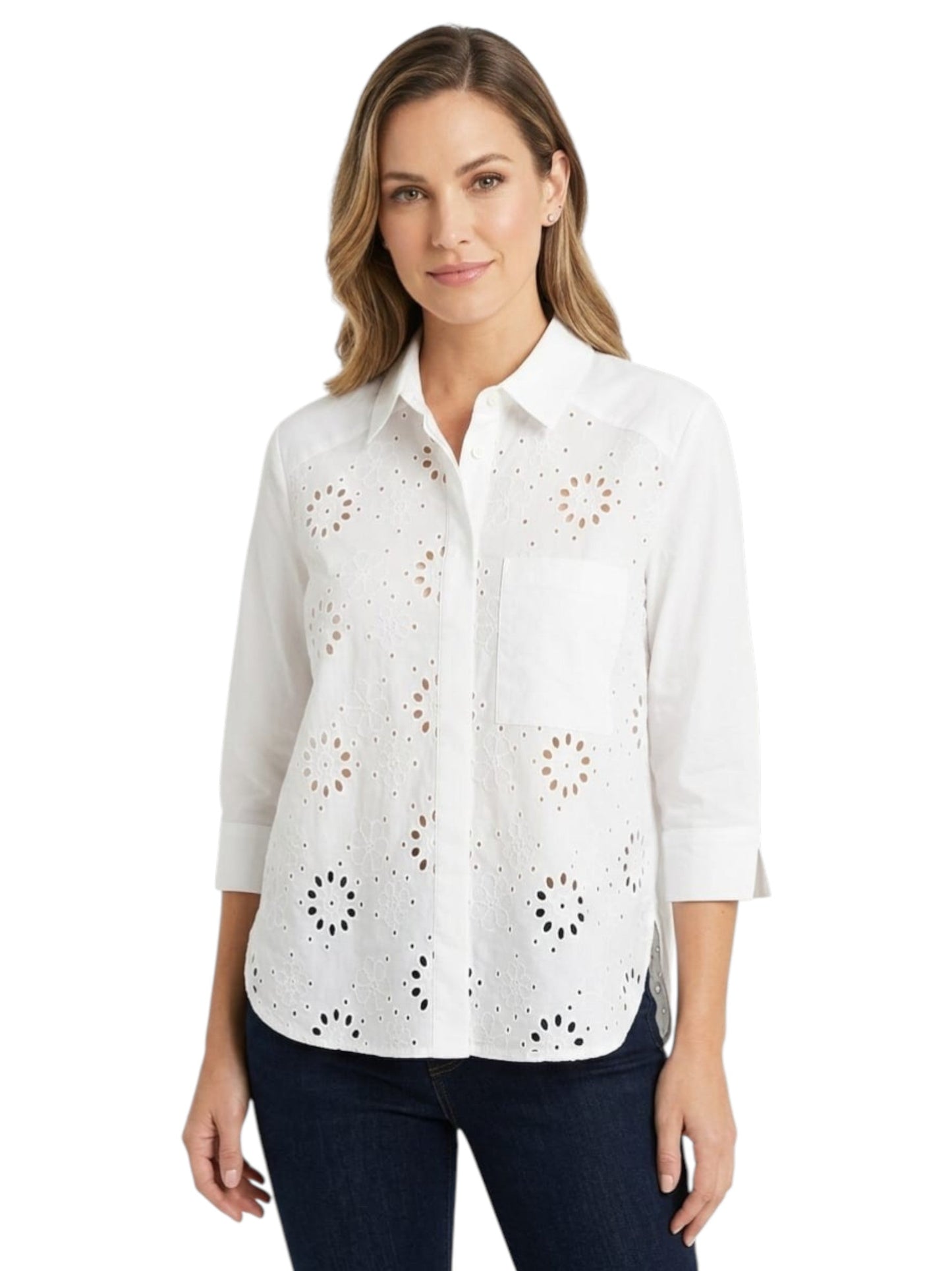 Women's Open Embroidered Chemise,White