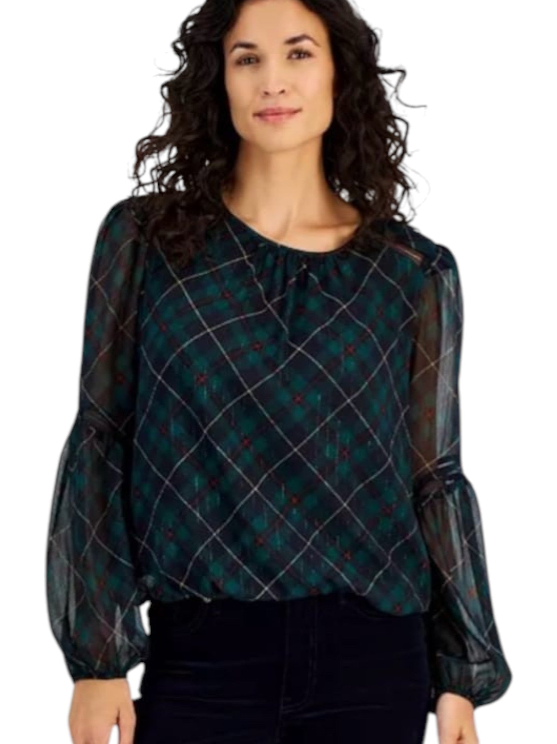 Women's Plaid Top,Dark Green