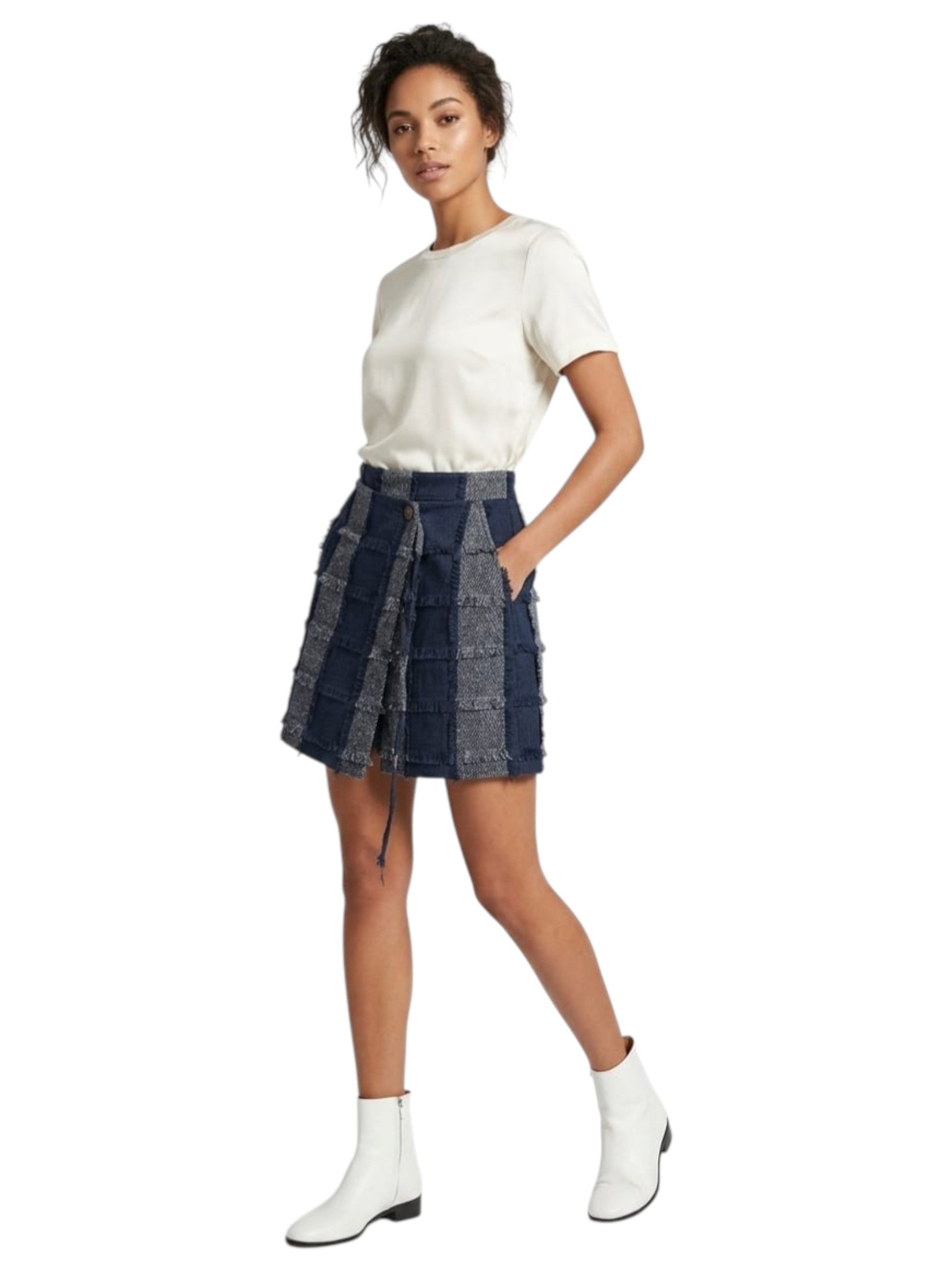Women's Fringe Striped Skirt,Navy