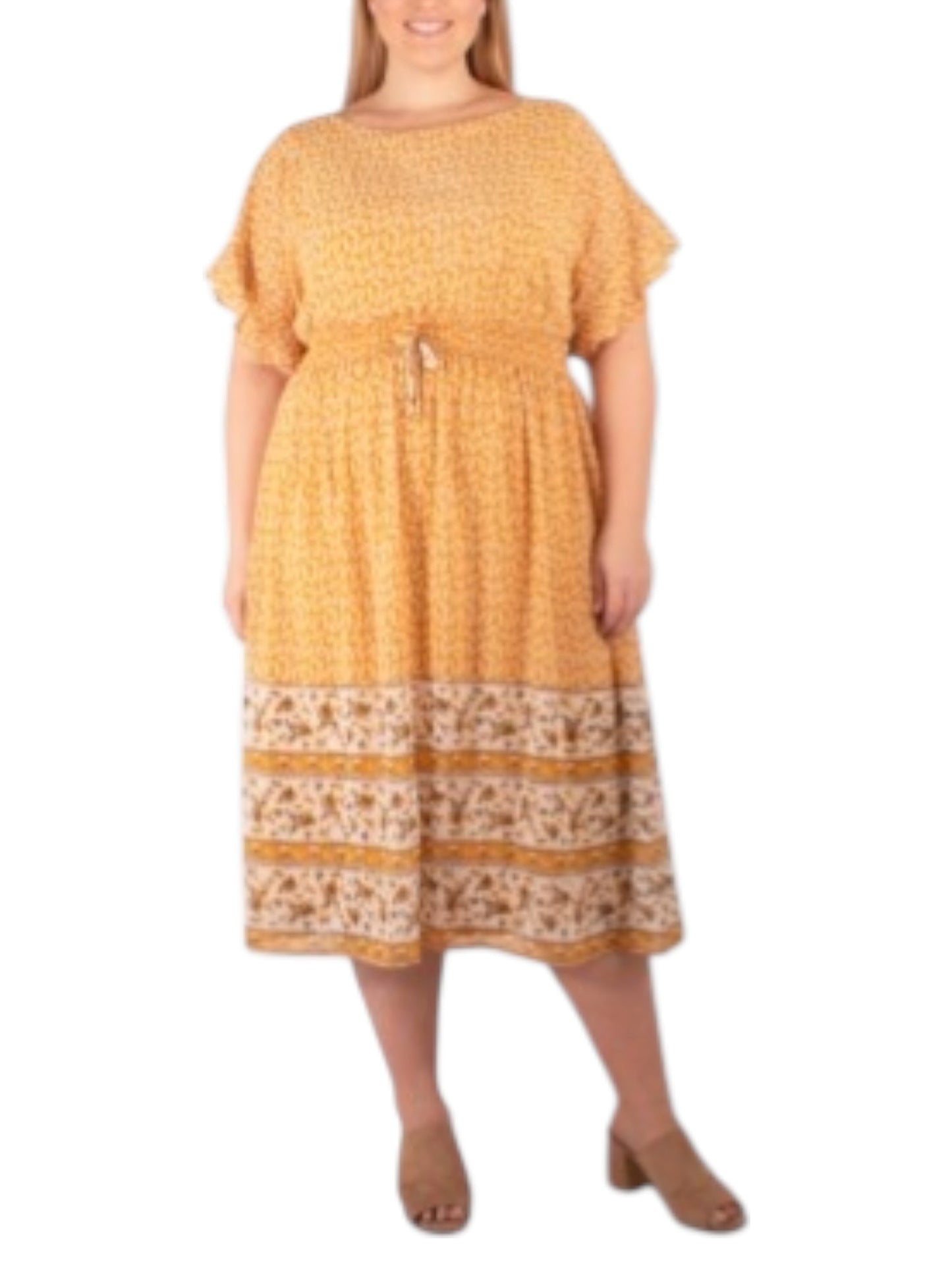 Women's Printed Ruffled Dress,Orange
