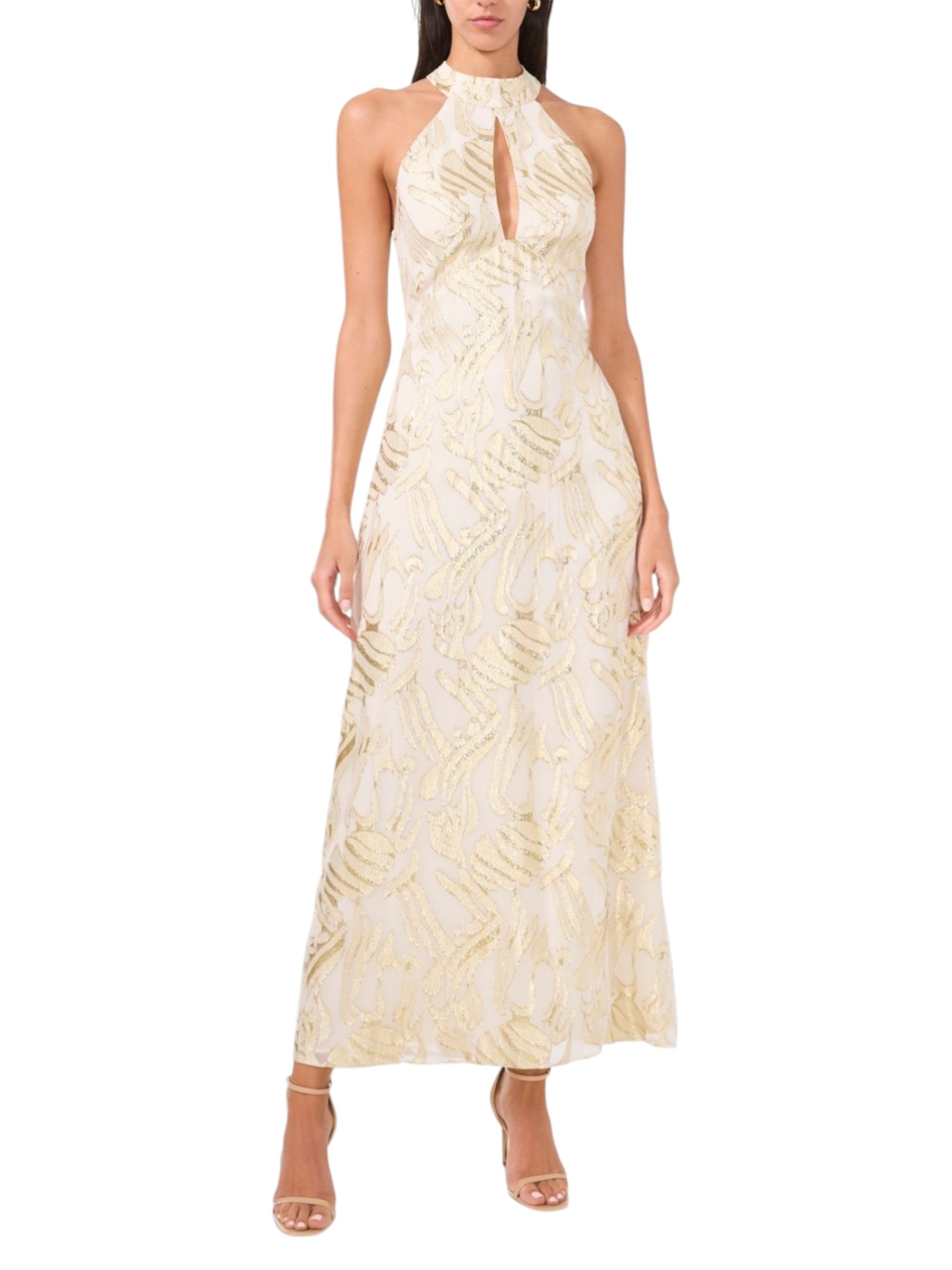 Women's Gold Shiny Ruffled Dress,Light Beige