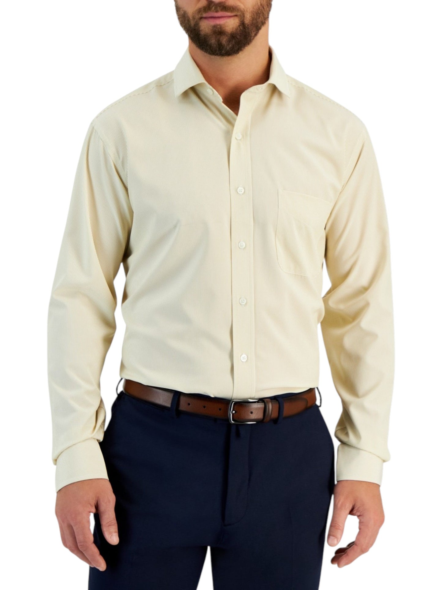 Men's White Striped Dress Shirt,Light Beige