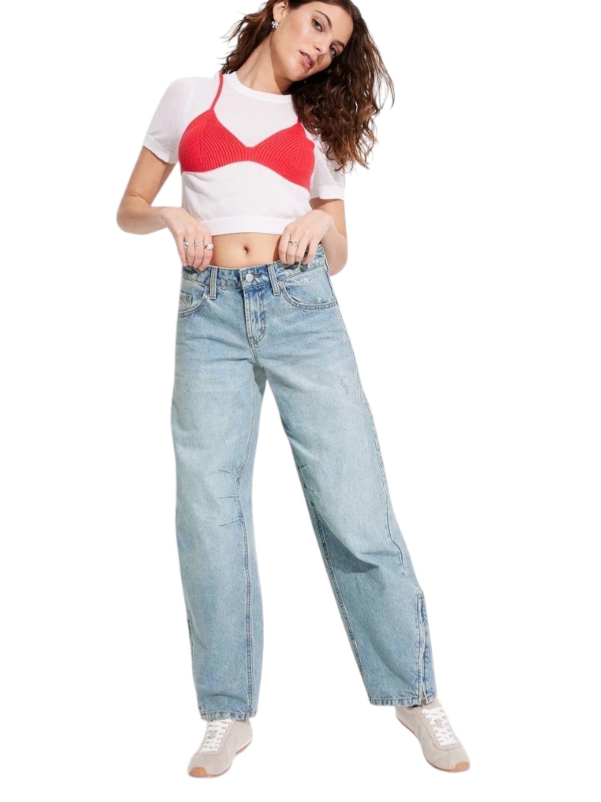 Women's Plain Wide Legs Jeans,Blue