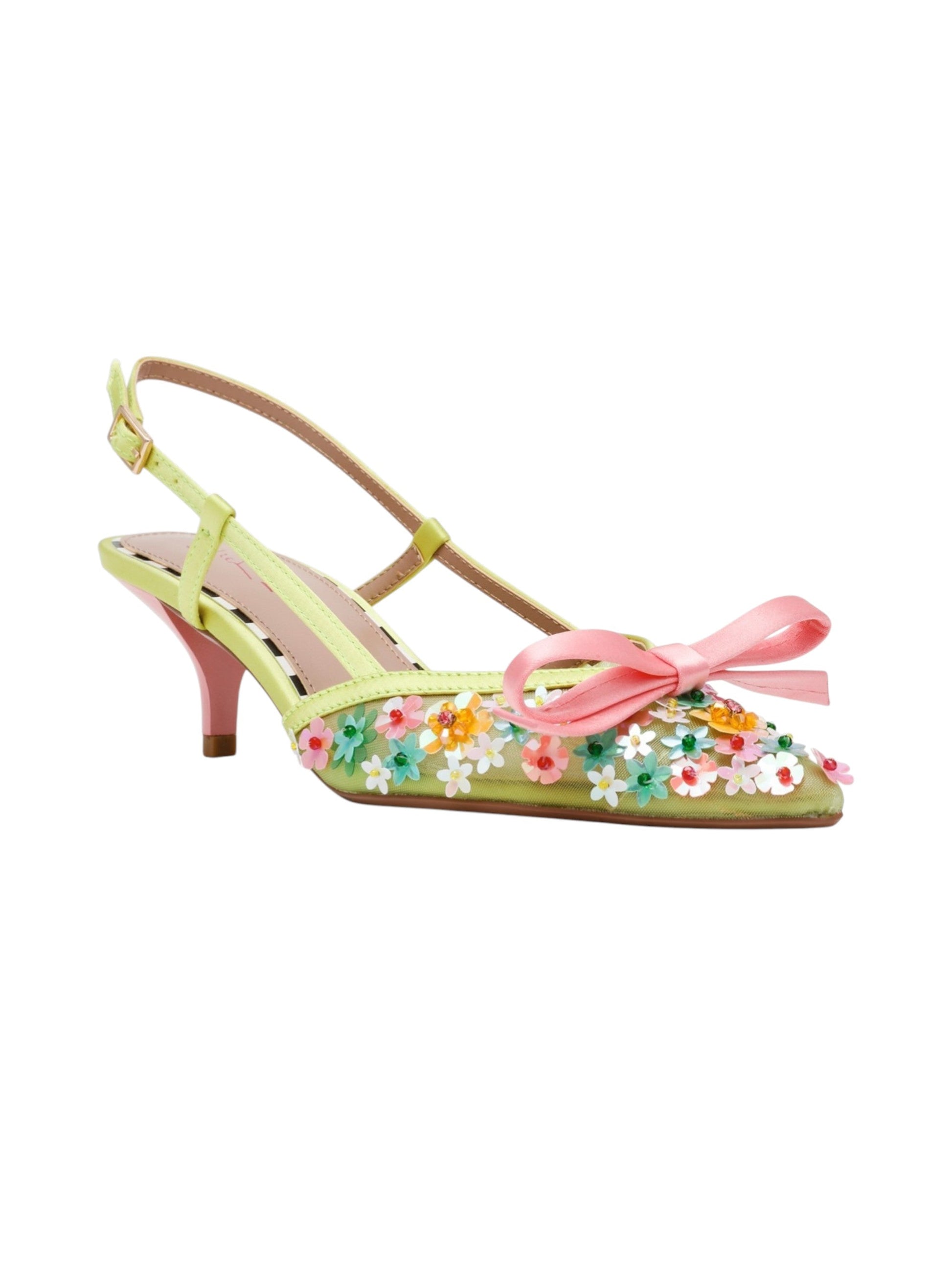Women's Floral Bow Front Heeled Shoes,Lime