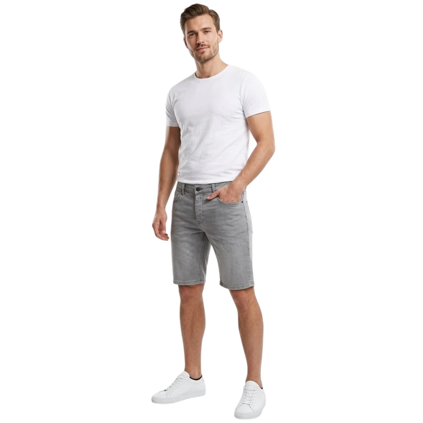 Men's Plain Solid Jeans Short,Grey