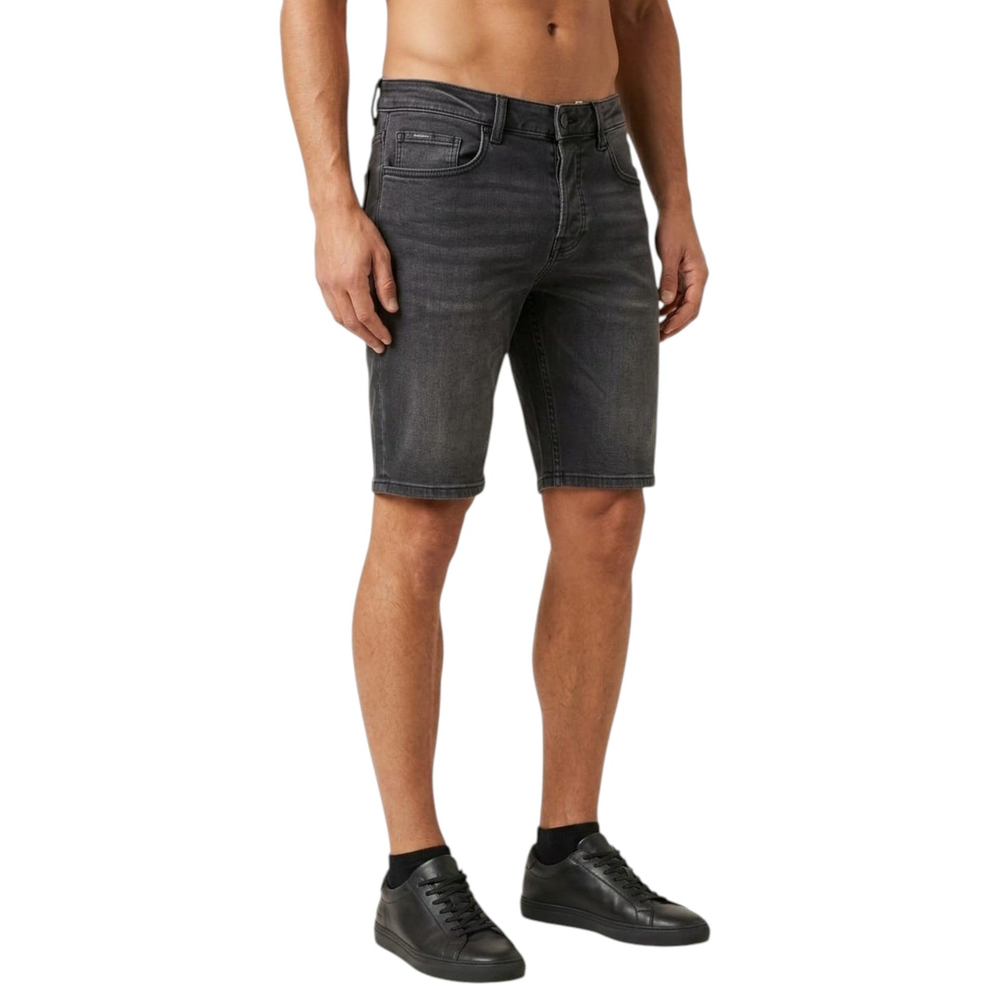 Men's Plain Solid Jeans Short,Black