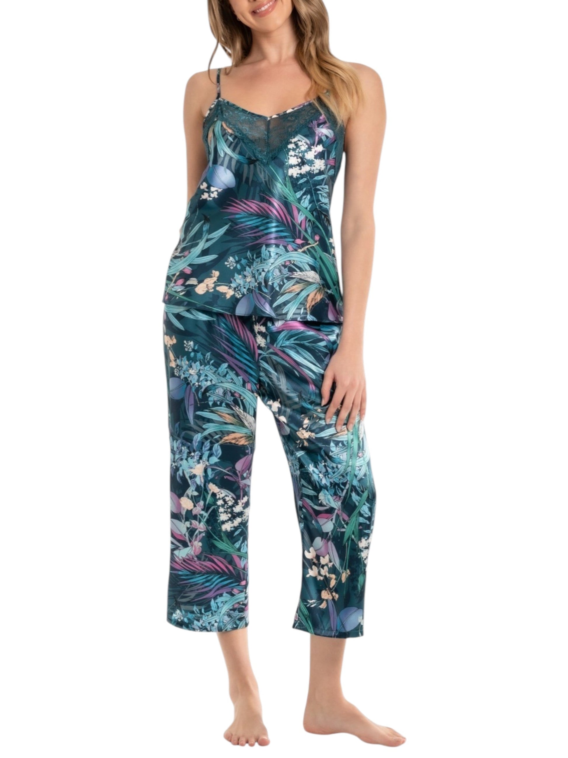 Women's Printed Lace Sleepwear Pajama Set,Multi