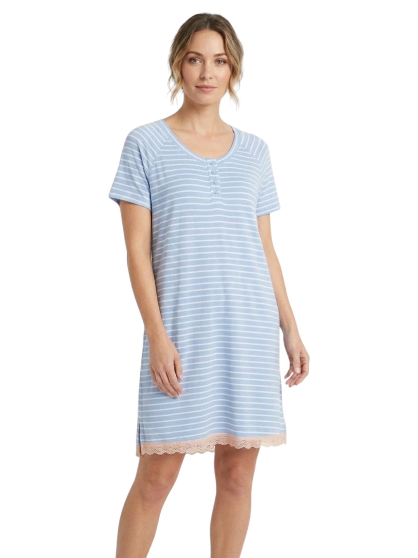 Women's White Striped Sleepwear Robe,Blue