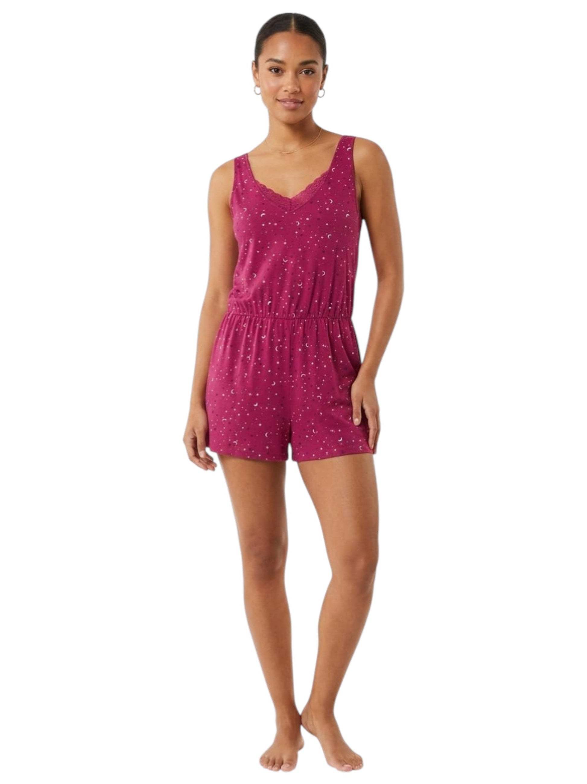 Women's Printed Sleepwear Jumpsuit,Red