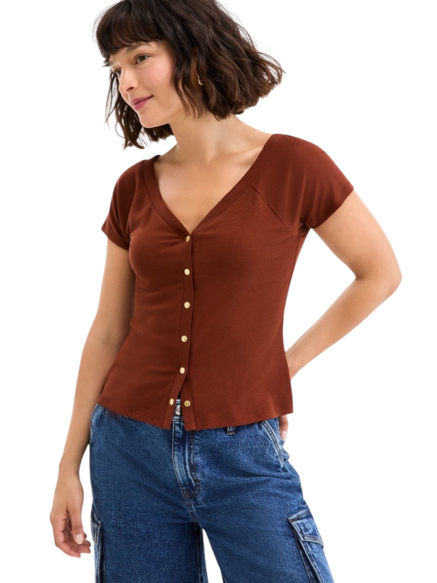 Women's Ribbed Top,Brown