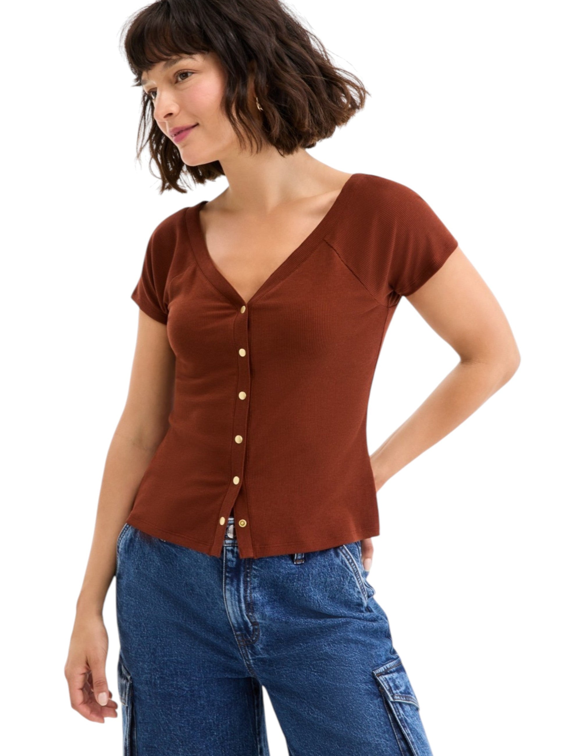 Women's Ribbed Top,Brown