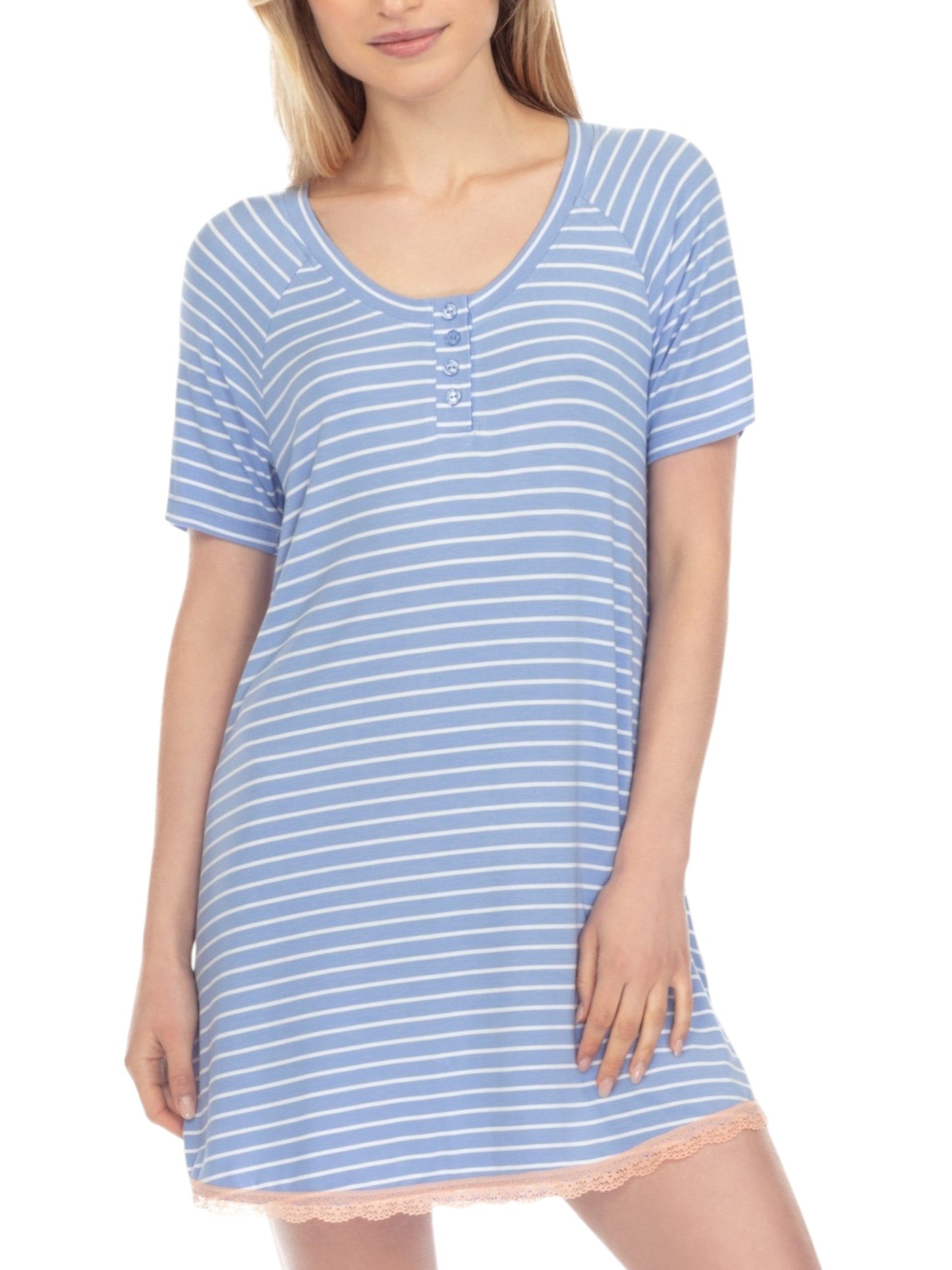 Women's White Striped Sleepwear Robe,Blue