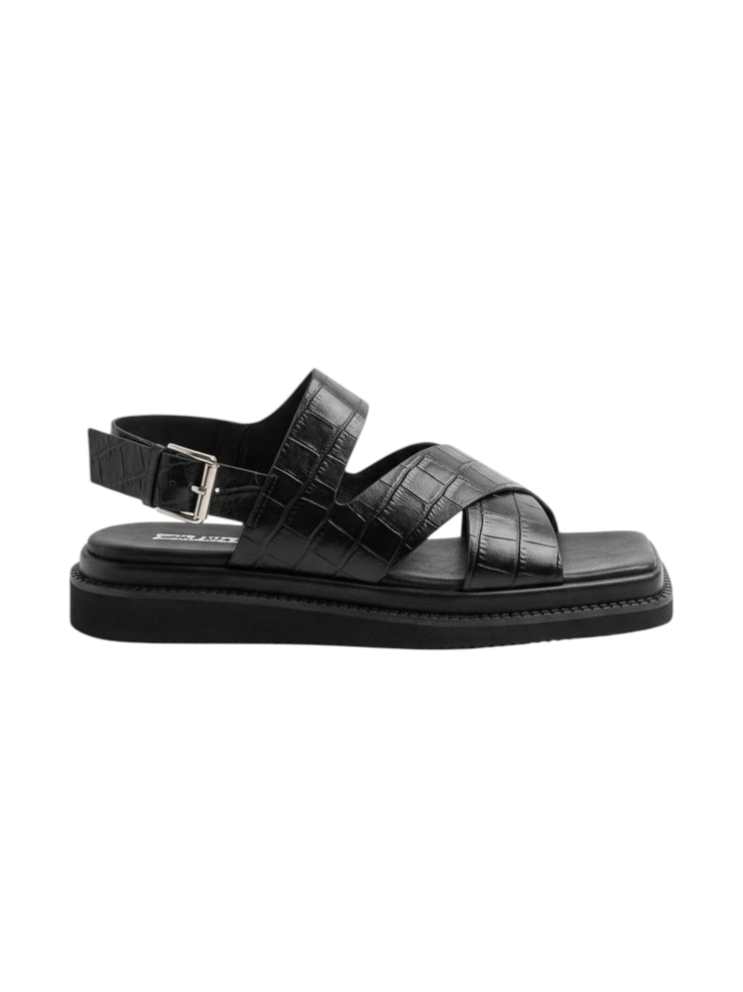 Women's Croc Leather Sandals,Black