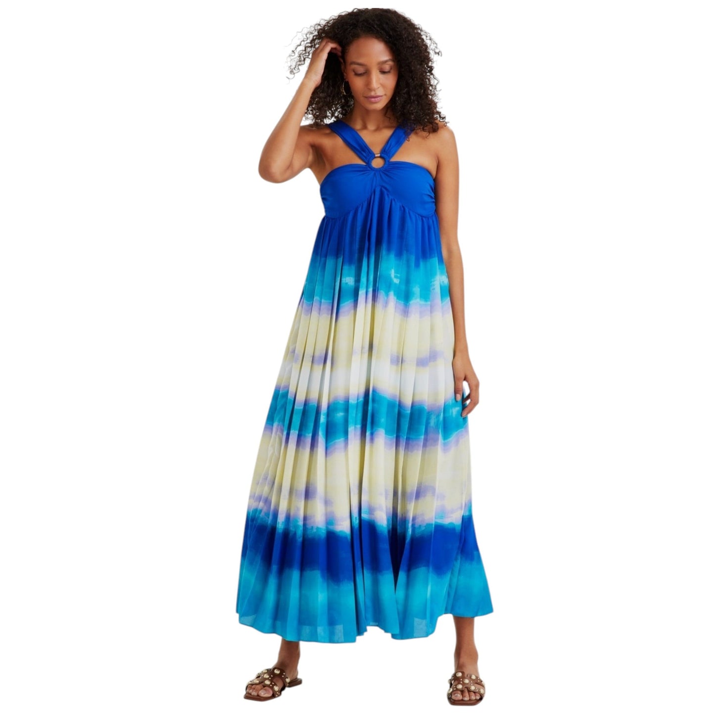 Women's Ombre Ruffled Dress,Blue