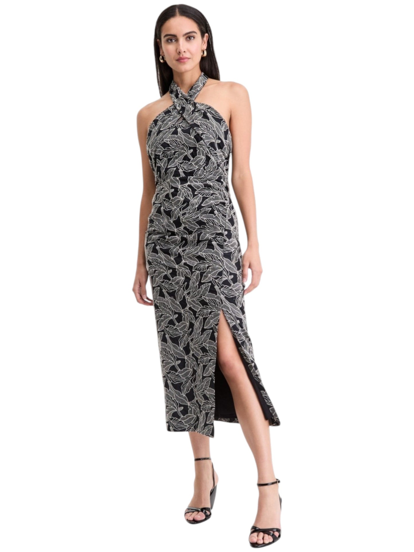 Women's White Embroidered Dress,Black