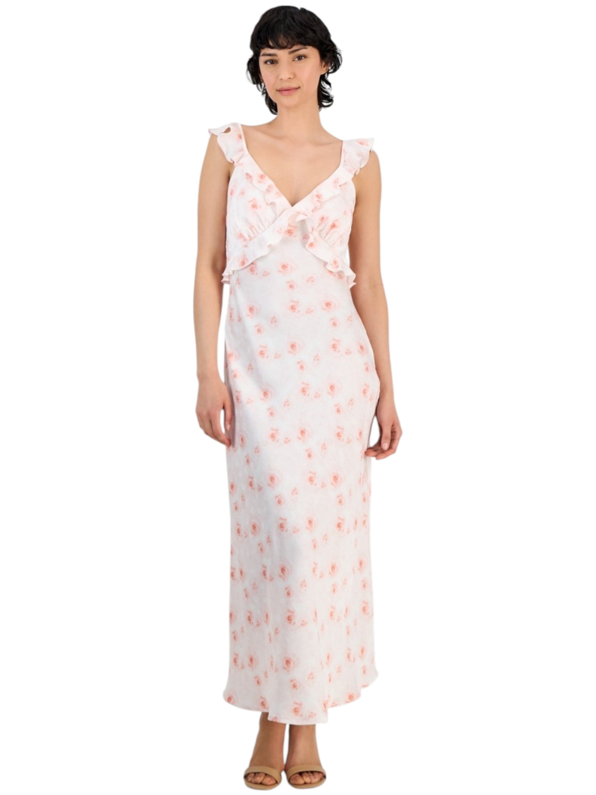 Women's Floral Printed Dress,Coral/White