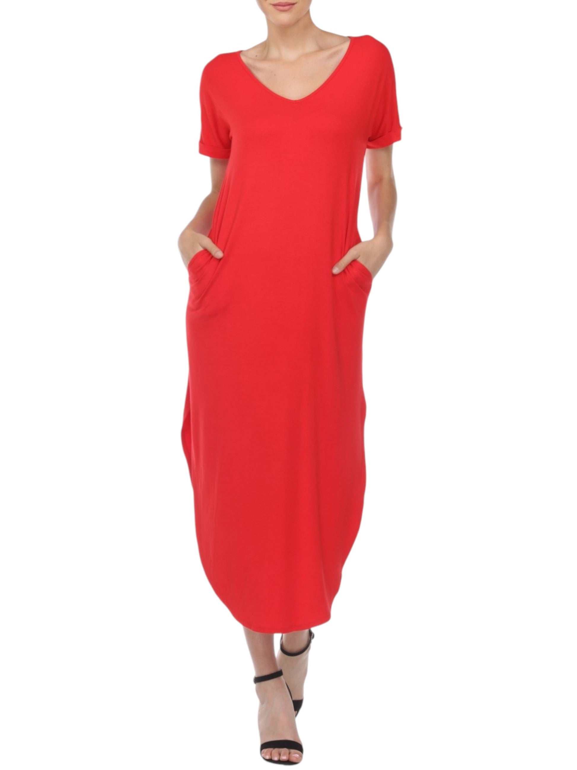 Women's Plain Dress,Red